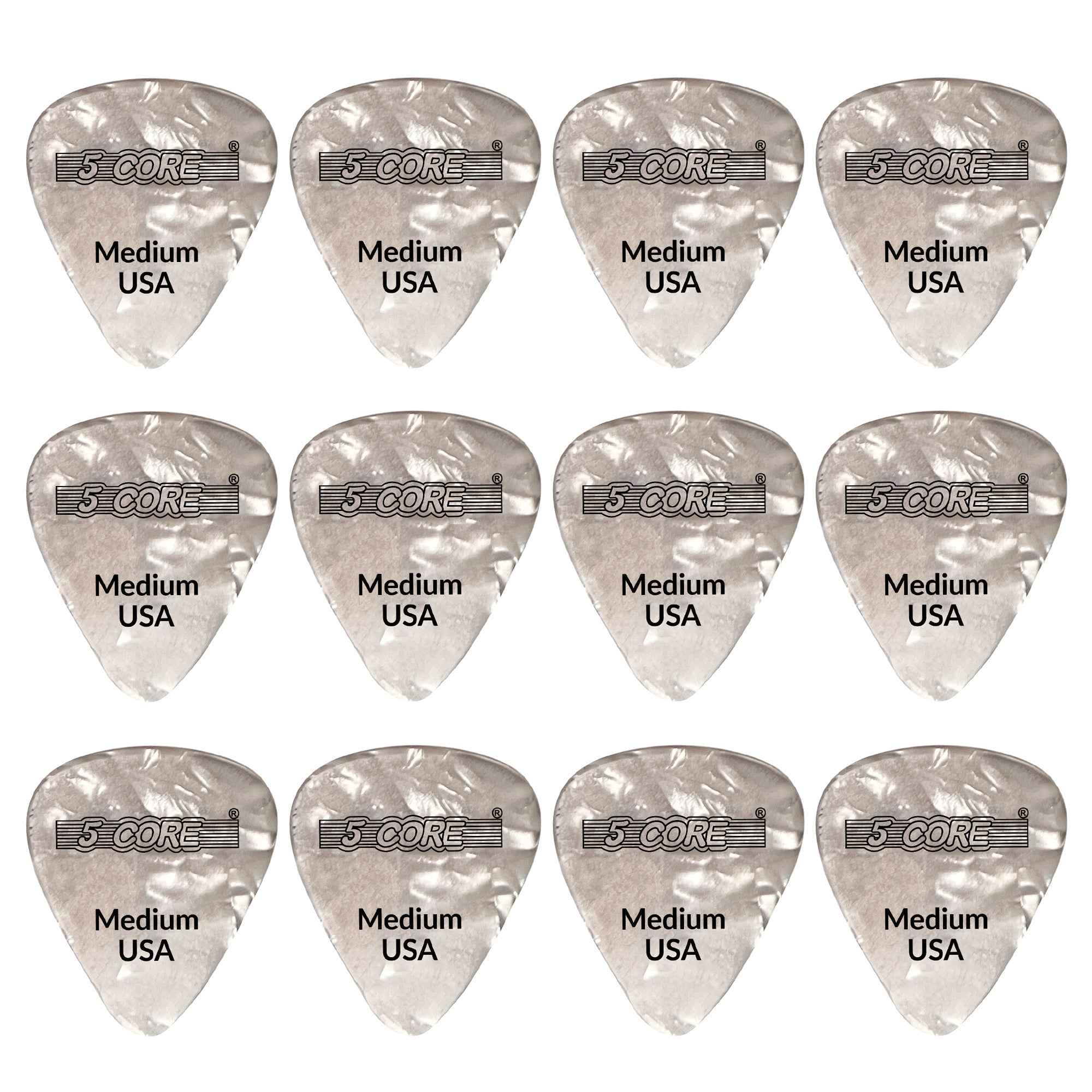 5 Core Guitar Picks | White Color Pick for Guitar 12 Pieces | Medium Gauge Durable Premium Celluloid Guitar Picks 0.71mm- G PICK M WH 12PK