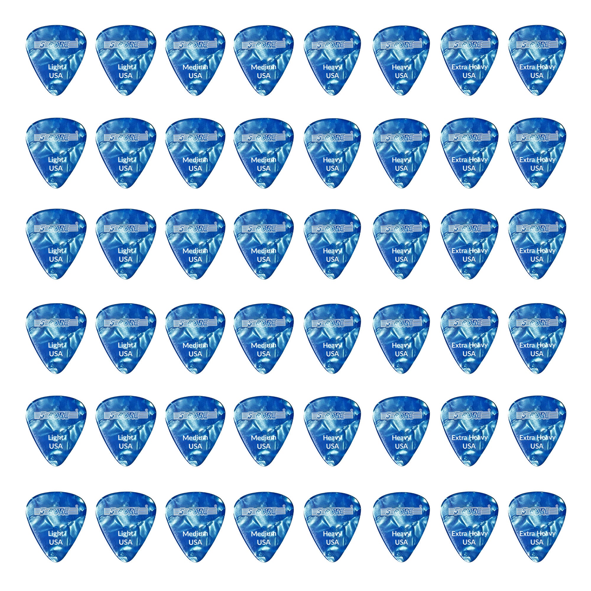 5 Core Guitar Picks | Blue Color Picks for Guitar 48 Pieces | Light, Medium, Heavy, and Extra Heavy Gauge| Durable Premium Celluloid Guitar Picks 0.46