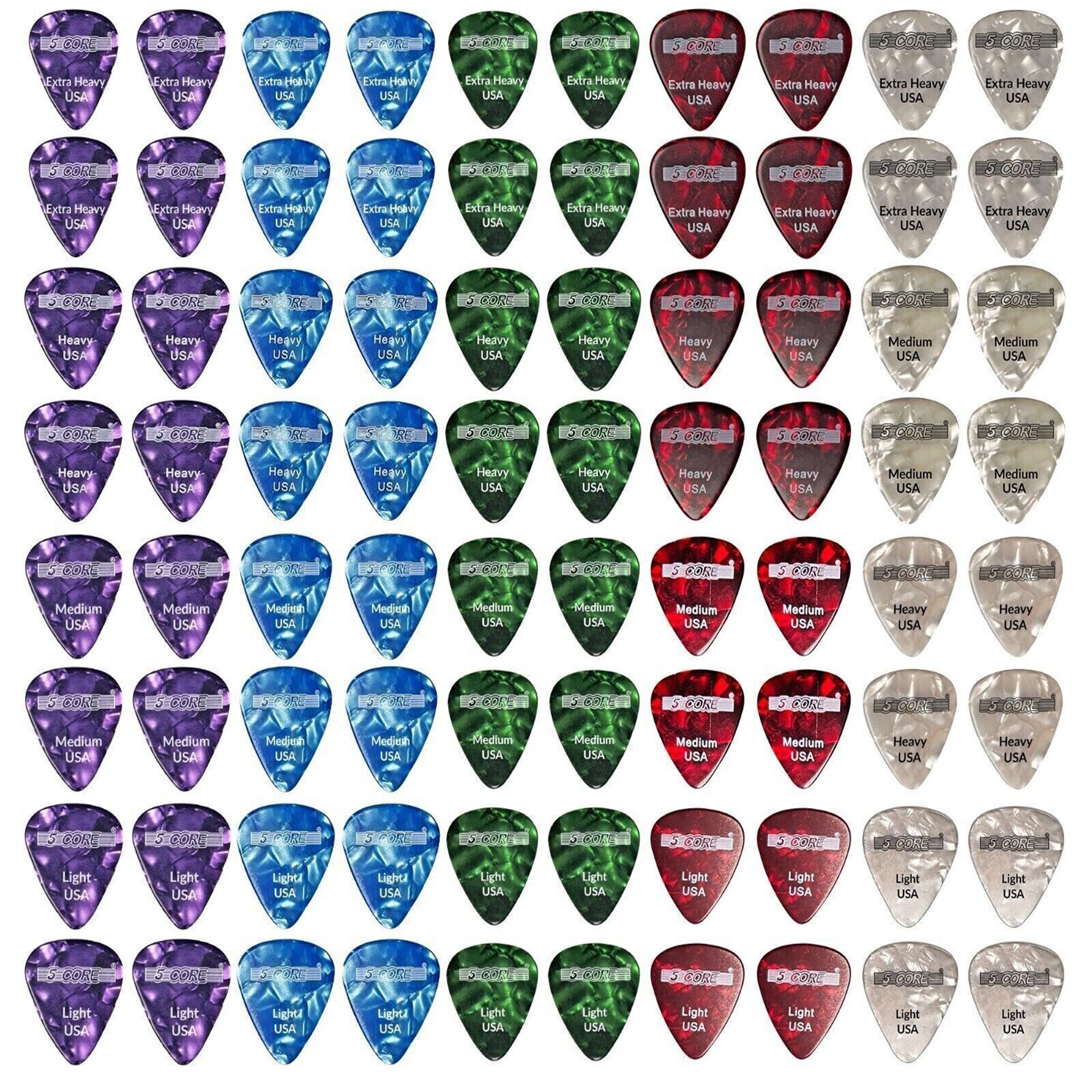 5 Core Multi Color Picks for Guitar 80 Pcs | Light Medium Heavy and Extra Heavy Gauge| Durable Premium Celluloid Guitar Picks 0.46mm to 1.2mm- G PICK 