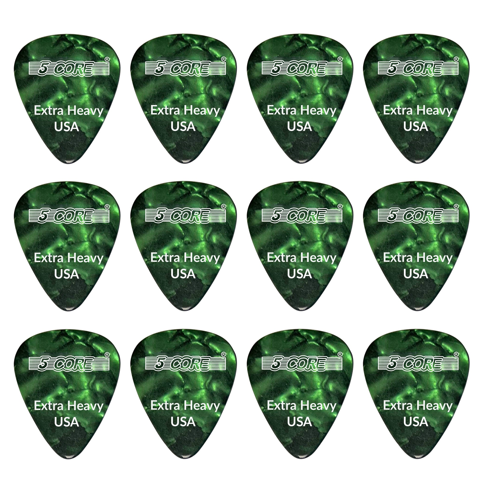 5 Core Guitar Picks | Green Color Pick for Guitar 12 Pieces | Extra Heavy Gauge Durable Premium Celluloid Guitar Picks 1.2mm- G PICK EXH GR 12PK