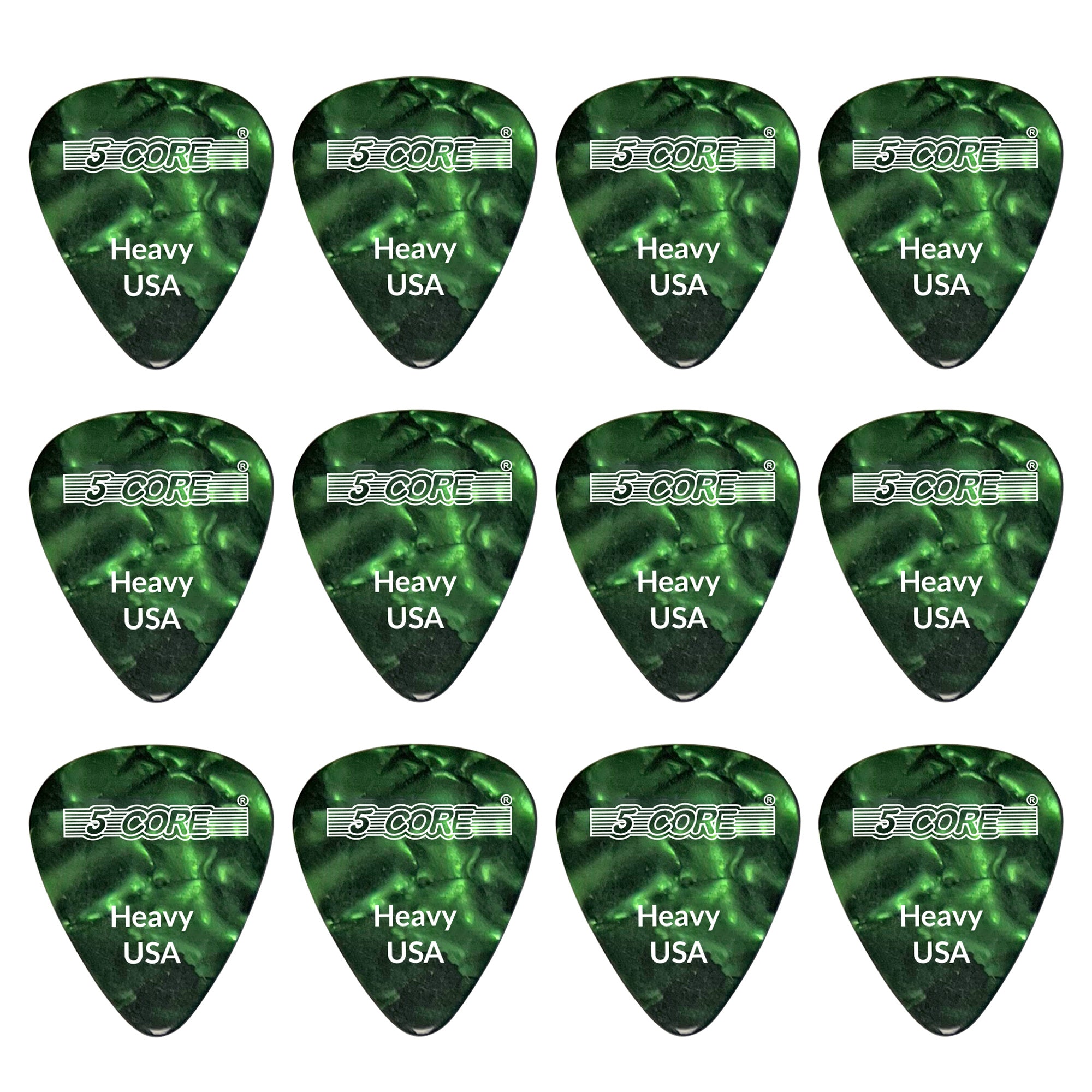 5 Core Guitar Picks | Green Color Pick for Guitar 12 Pieces | Heavy Gauge Durable Premium Celluloid Guitar Picks 0.96mm- G PICK H GR 12PK