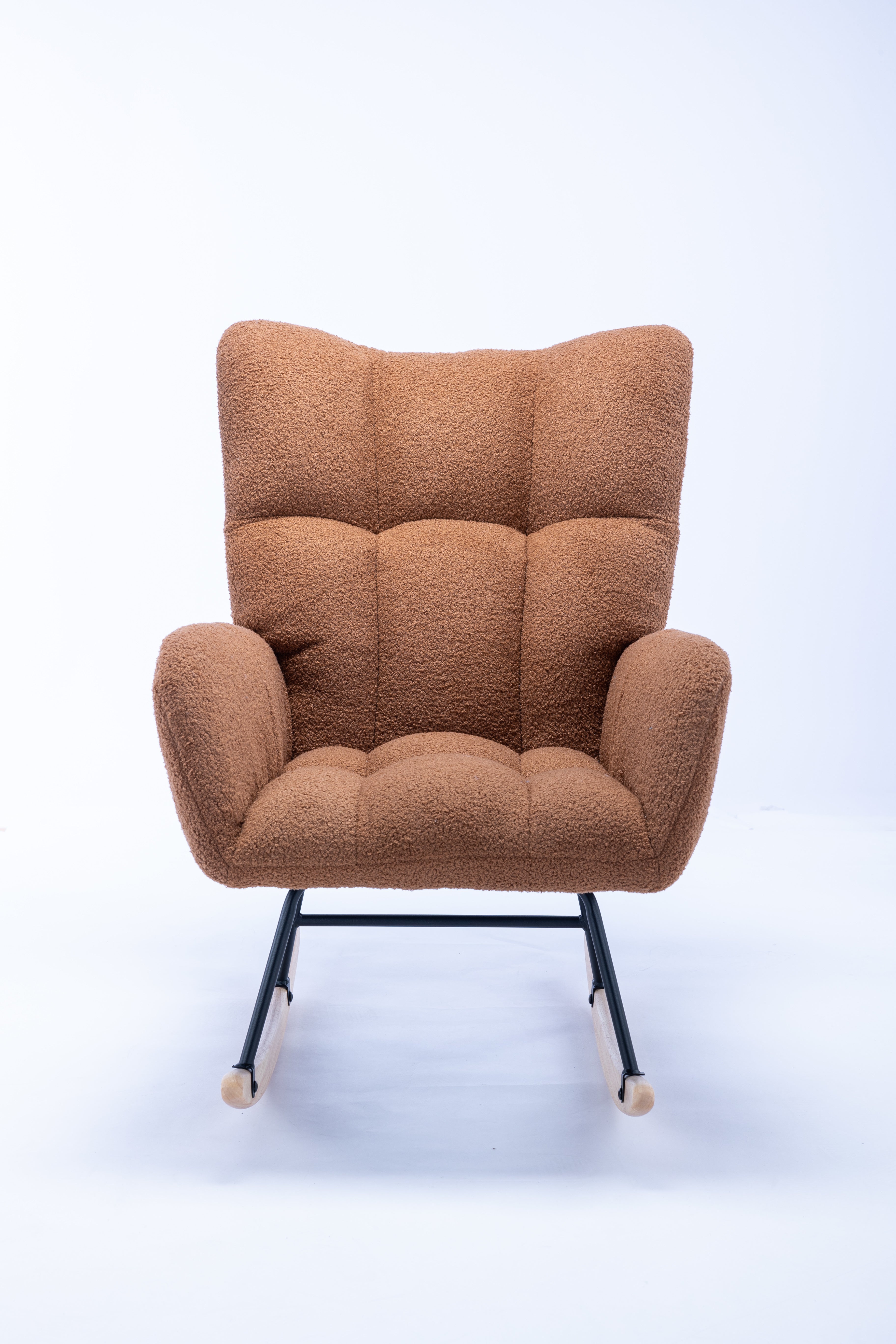 Rocking Chair, Soft Teddy Velvet Fabric Rocking Chair for Nursery, Comfy Wingback Glider Rocker with Safe Solid Wood Base for Living Room Bedroom Balcony