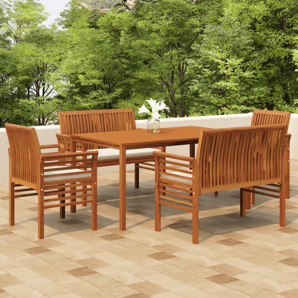 5 Piece Patio Dining Set with Cushions Solid Wood Acacia