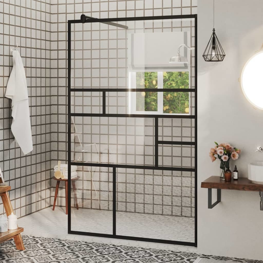 Walk-in Shower Wall with Clear ESG Glass 39.4"x76.8" Black