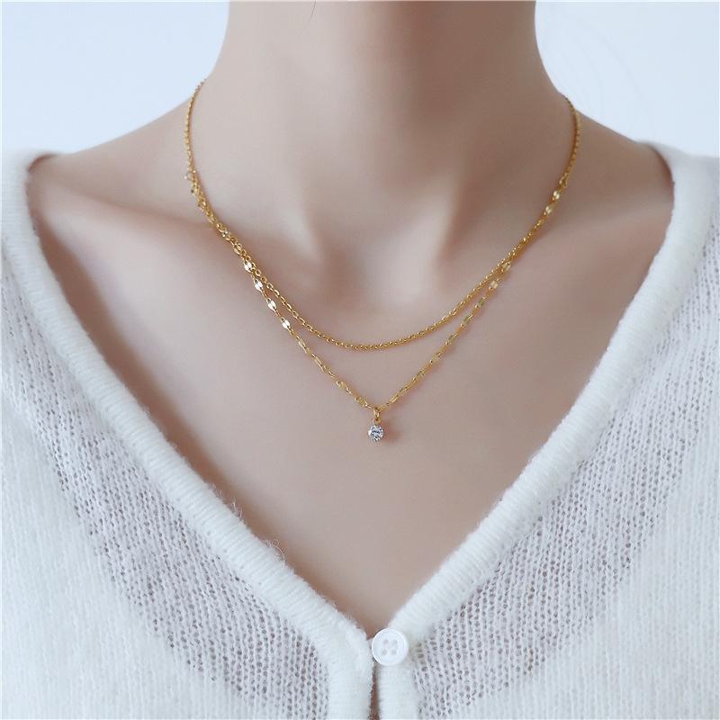 Niche temperament light luxury double water wave single diamond necklace female Korean version of the simple new ins tide cold wind collarbone chain