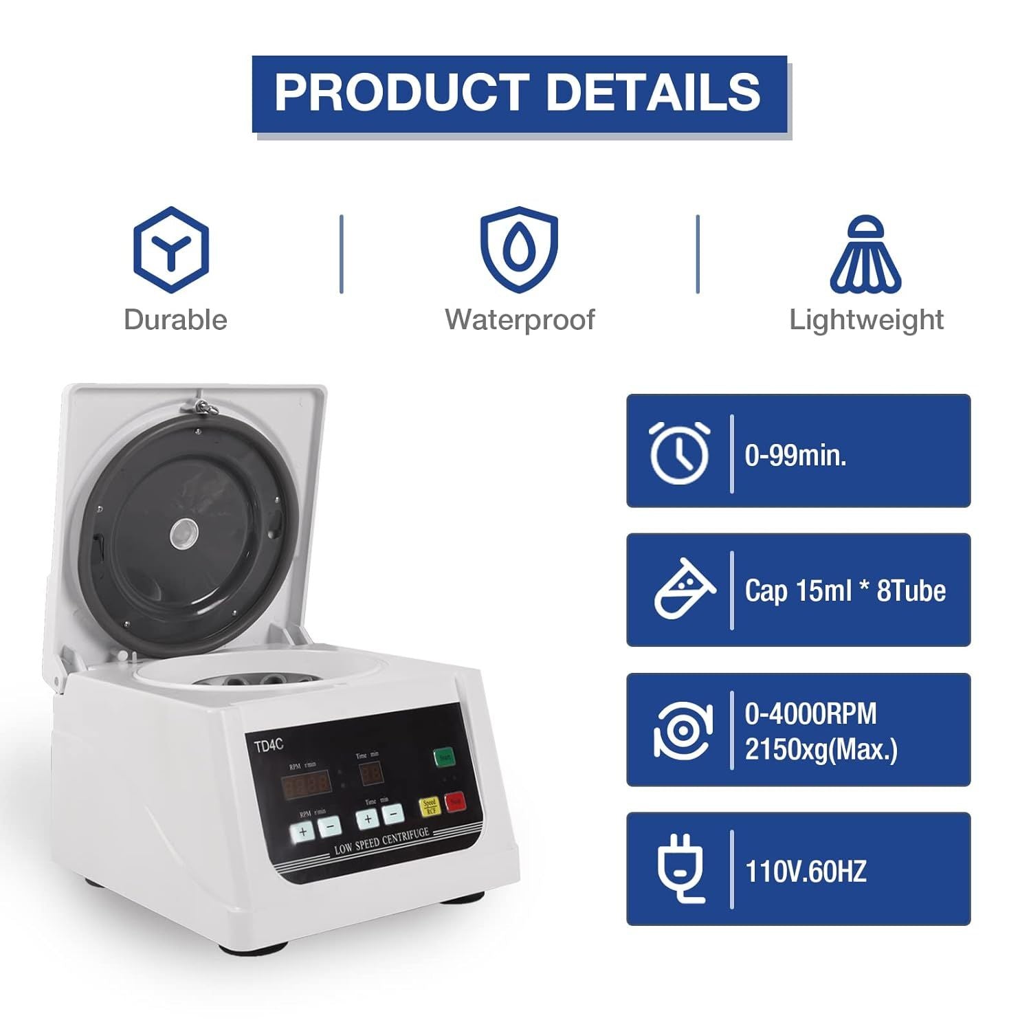 Electric Centrifuge Machine 15ml x 8 Desktop Lab Centrifuge Machine Medical Centrifuge w/Timer and Speed Control for Plasma PRP Blood PRP, 4000 RPM, 9
