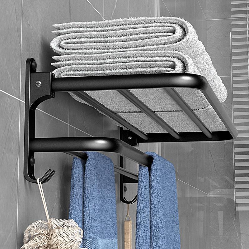 Bathroom towel rack free bathroom shelf wall-mounted foldable bath towel storage rack space aluminum