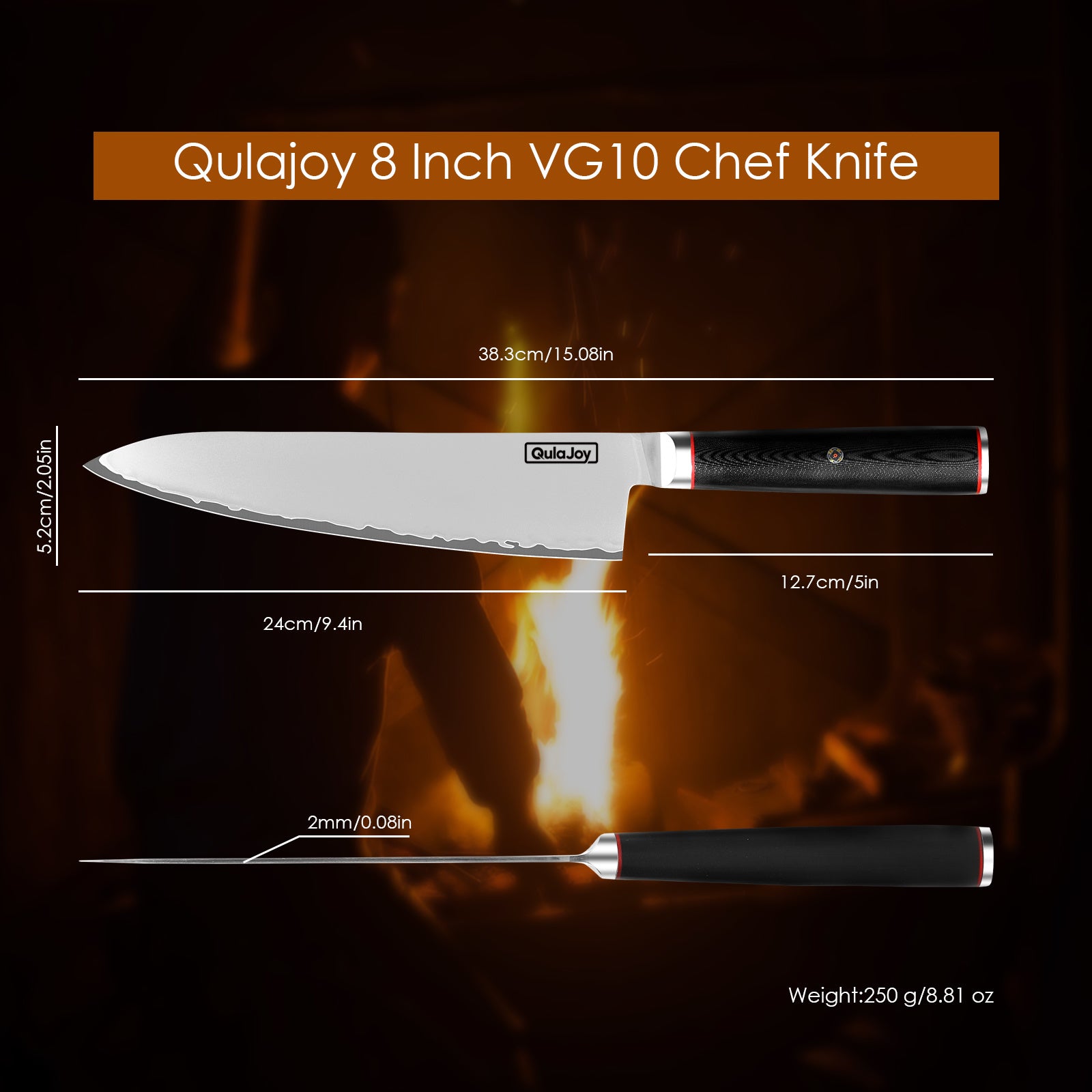 Qulajoy VG10 Chef Knife, Japanese 10Cr15MoV Steel Chefs Knives, Slicing Knife For Meat Vegetable