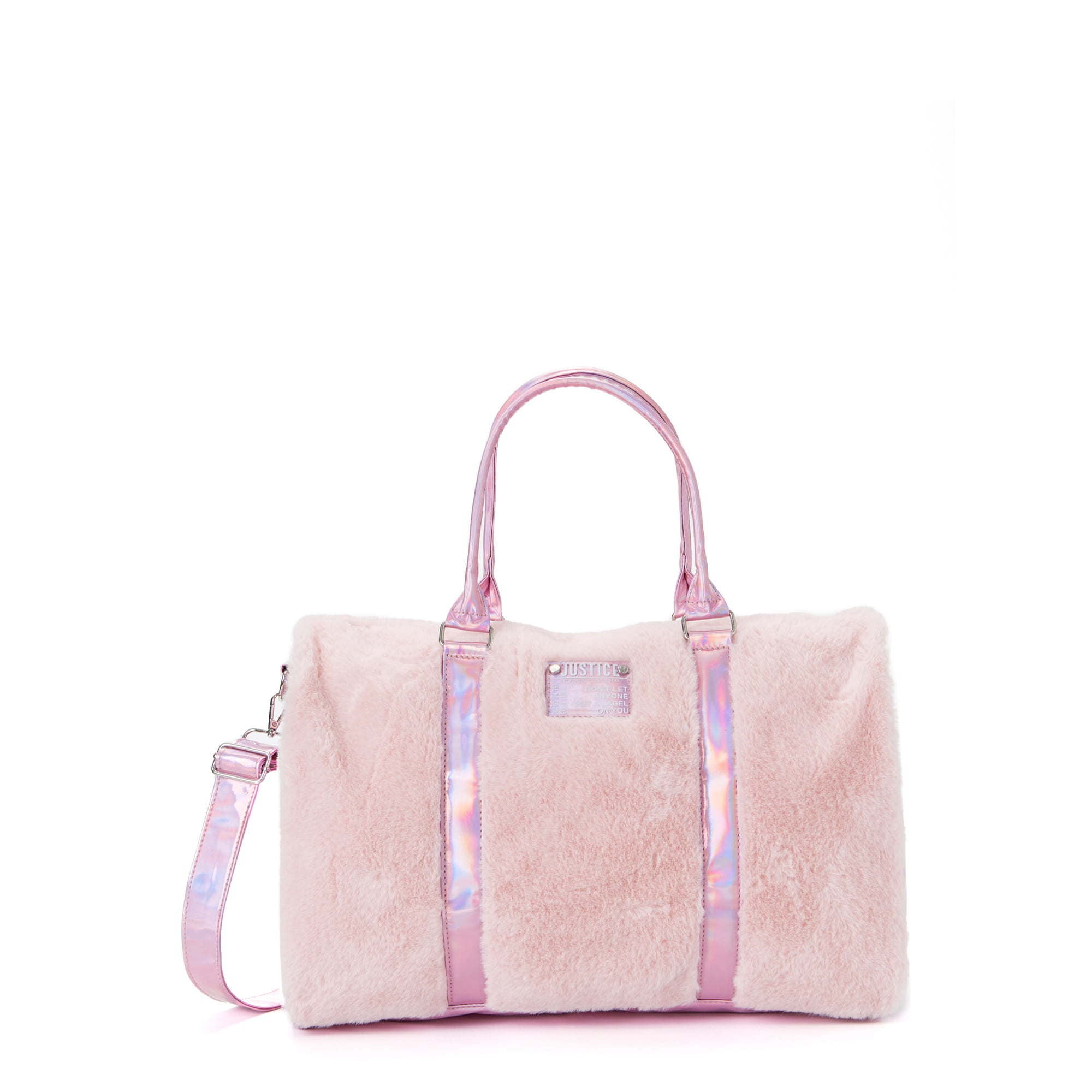 Justice Duffel Handbag Pink Faux Fur