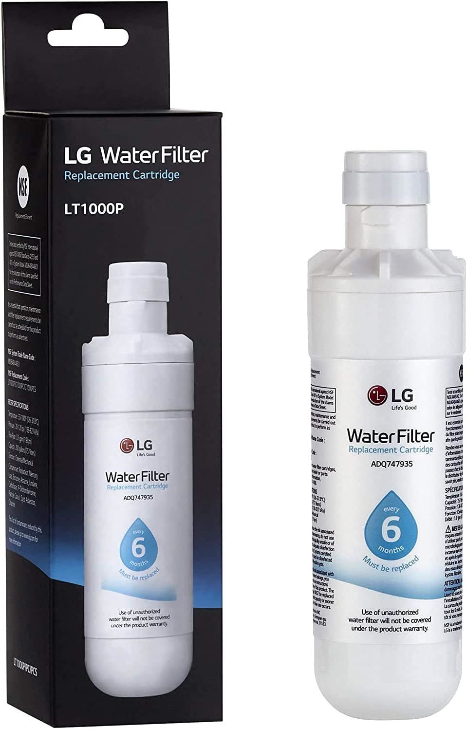 LG LT1000P - 6 Month / 200 Gallon Capacity Replacement Refrigerator Water Filter (NSF42, NSF53, and NSF401) ADQ74793501, ADQ75795105, or AGF80300704 , White