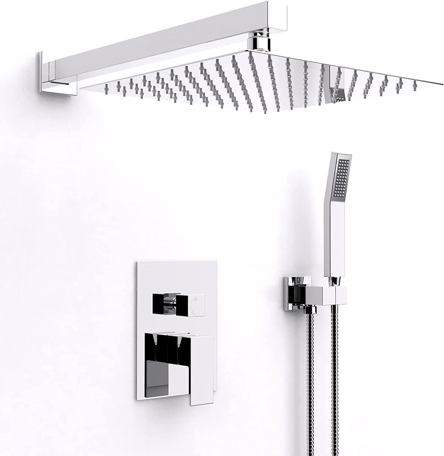 Shower System with High Pressure 10 inch Shower Head Hand Held Square Shower Head Bathroom Luxury Rain Mixer Shower Complete Combo Set Wall Mounted