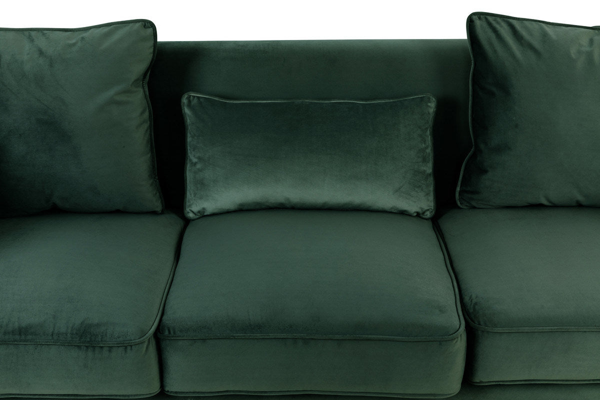 Bayberry 73" Green Velvet Sofa with 3 Pillows