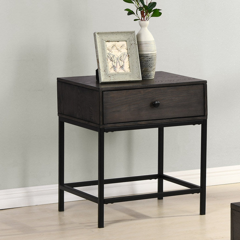 Ava 20" Espresso MDF End Table with Charging Ports and Metal Base