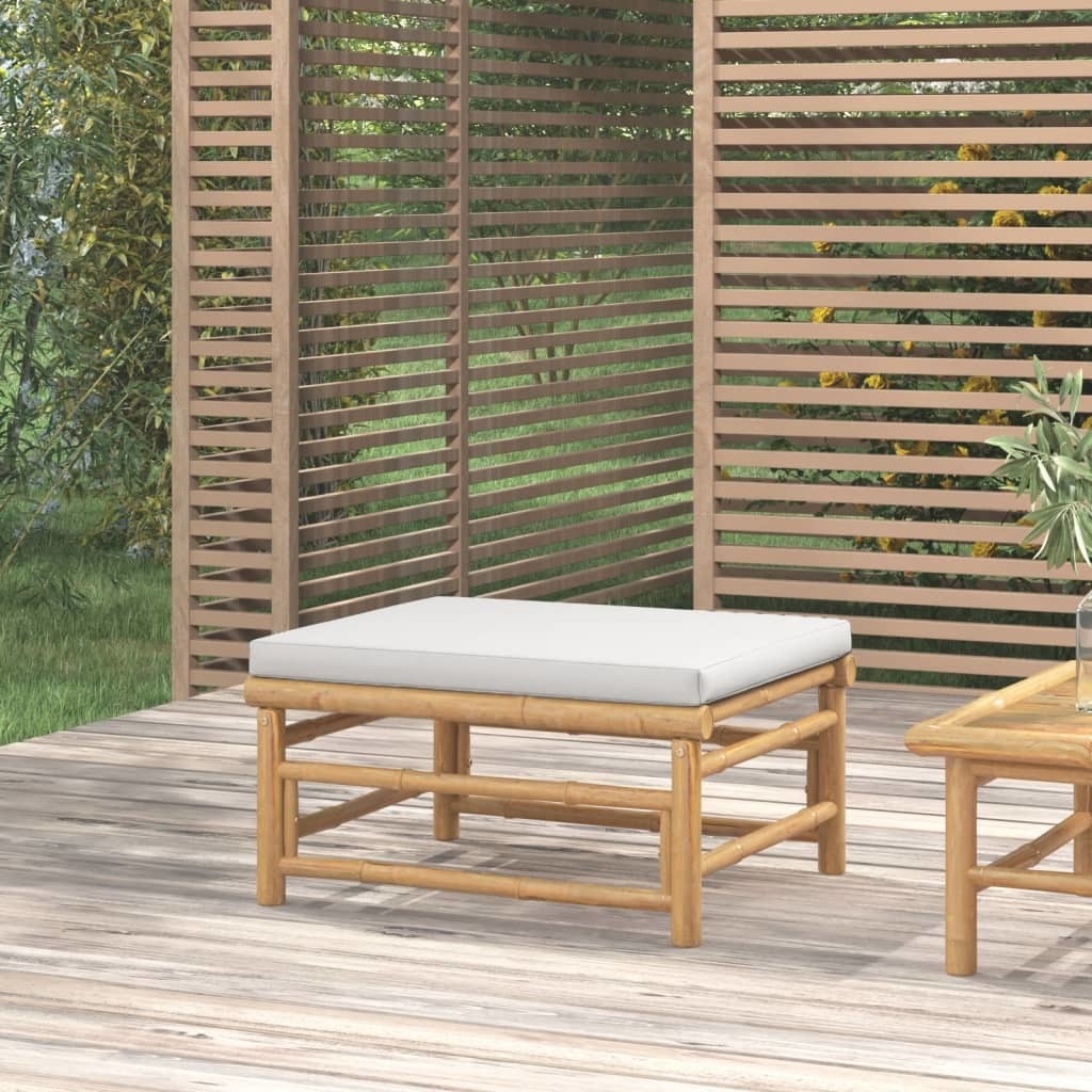 Patio Footstool with Light Gray Cushion Bamboo