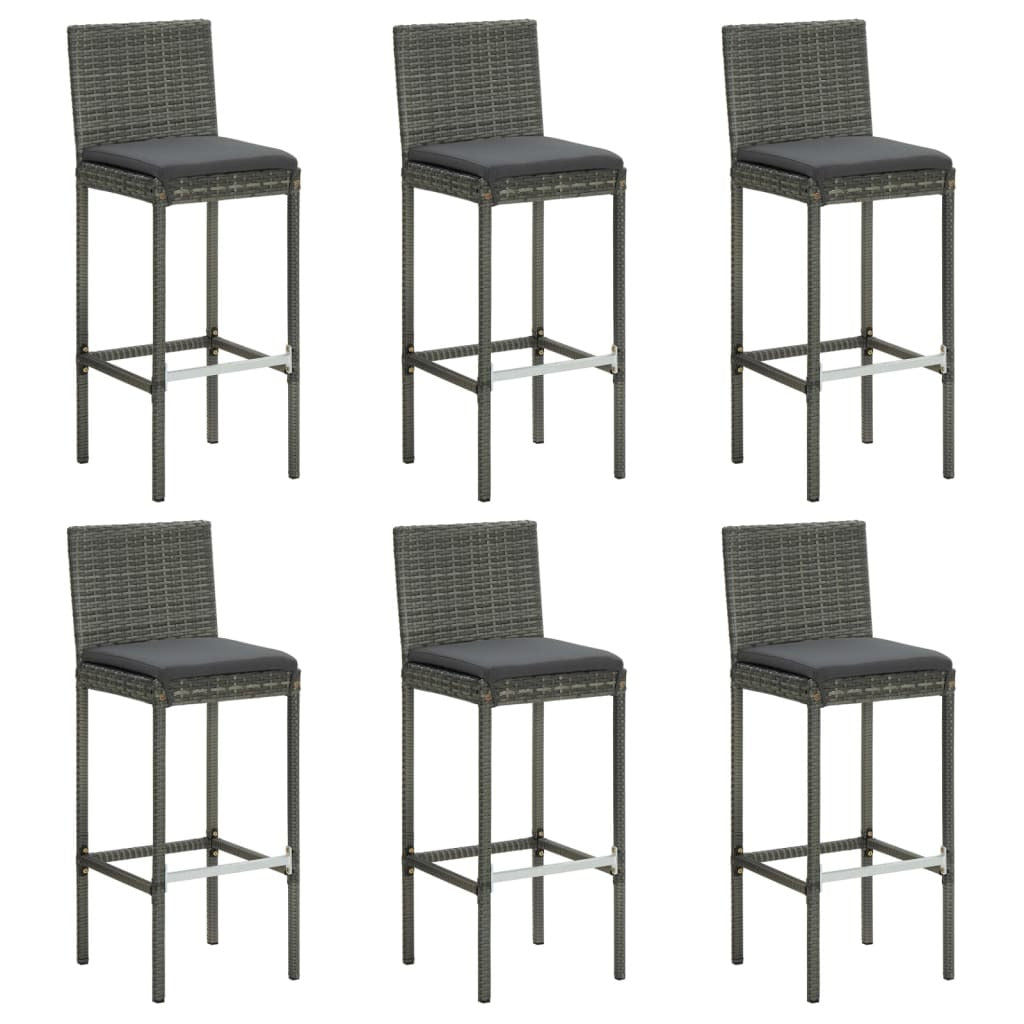 Bar Stools with Cushions 6 pcs Gray Poly Rattan