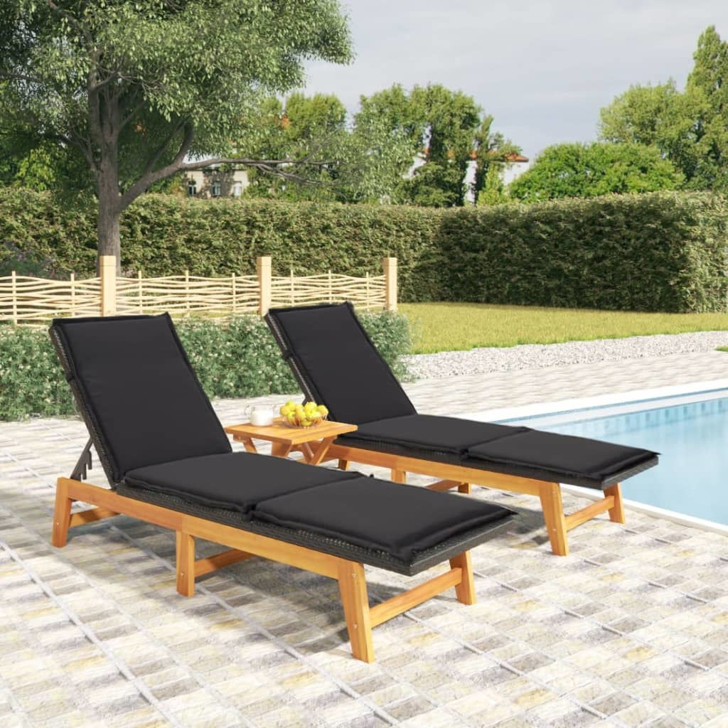 3 Piece Patio Lounge Set Poly Rattan&Solid Wood Acacia