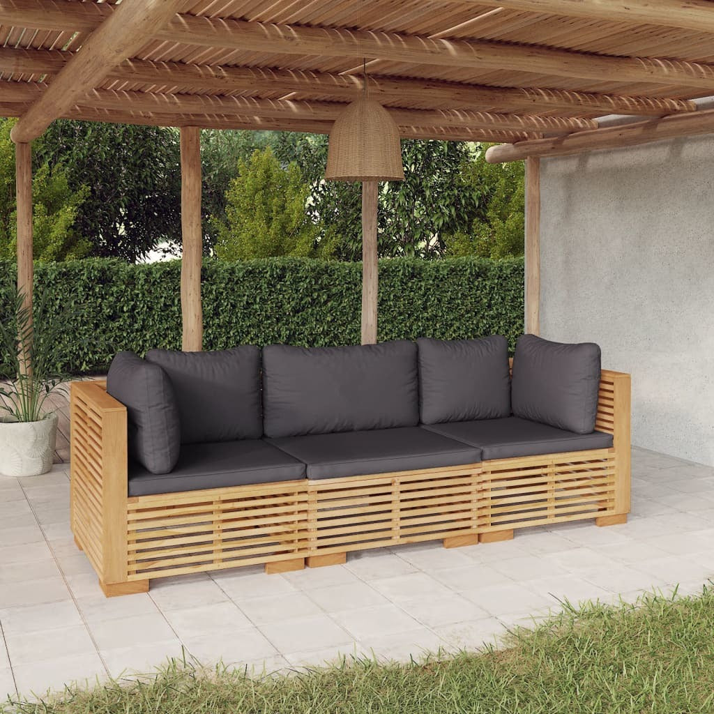 3 Piece Patio Lounge Set with Cushions Solid Wood Teak