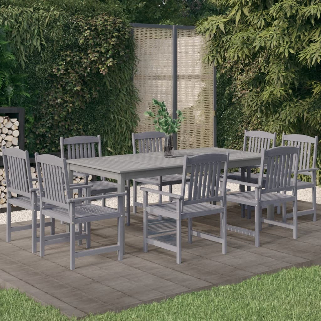 9 Piece Patio Dining Set Solid Wood Acacia Gray