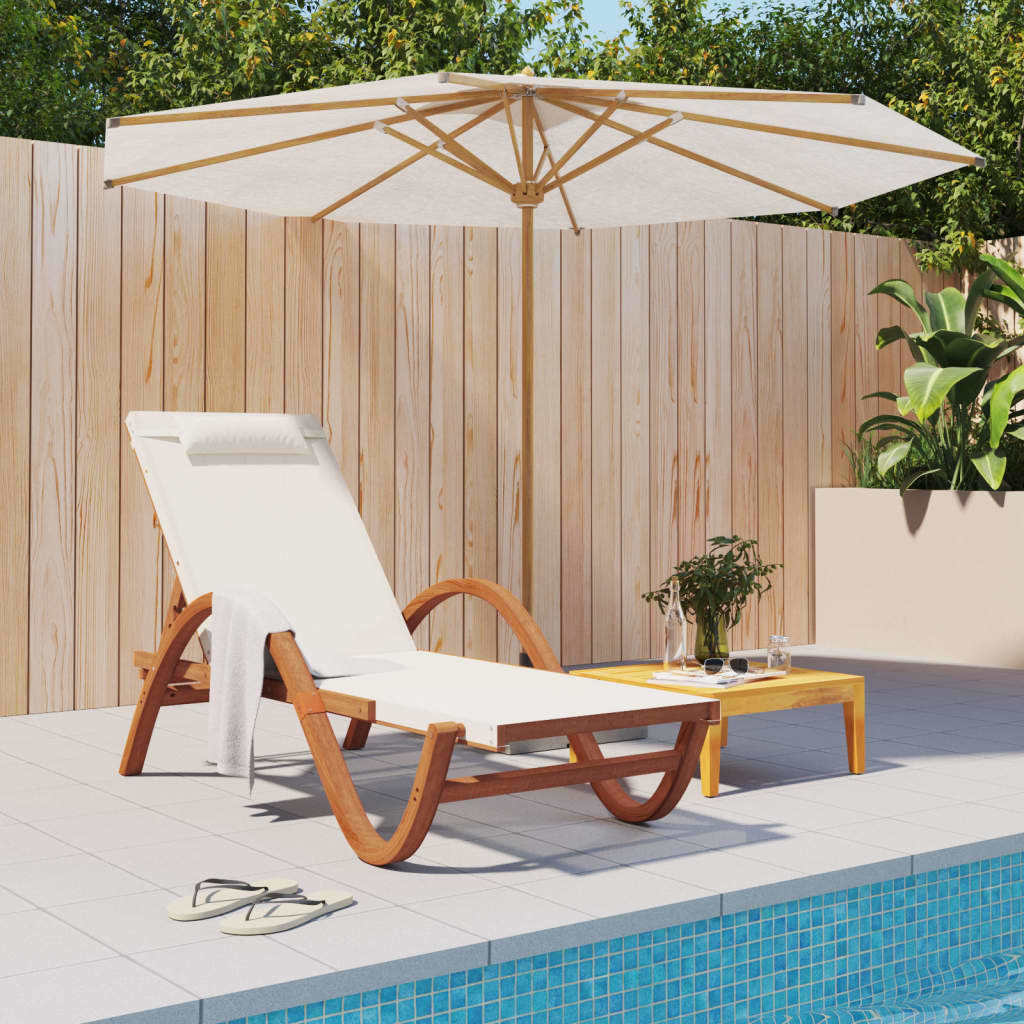 Sun Lounger with Pillow White Textilene and Solid Wood Poplar