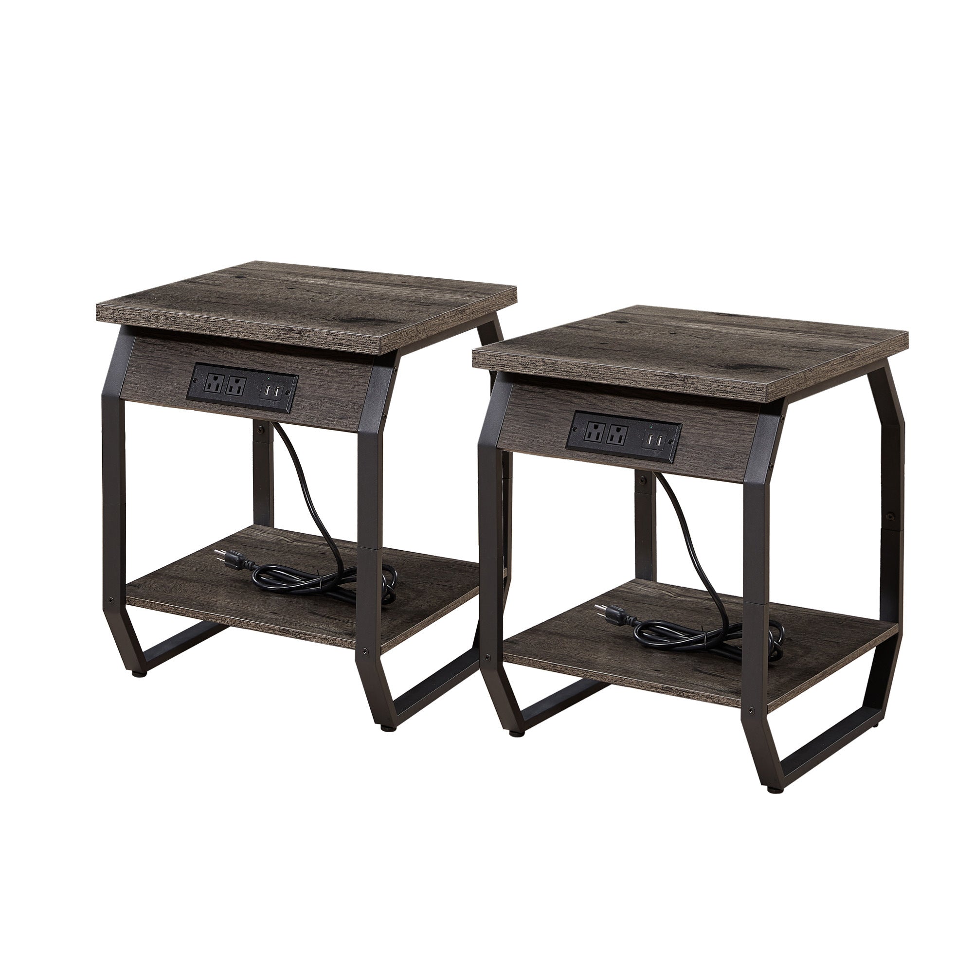 Side Table with Charging Station, Set of 2 End Tables with USB Ports and Sockets, Bedside Tables in Living Room, Bedroom, Dark Grey,17.32'' W x 17.32'' D x 21.65'' H.