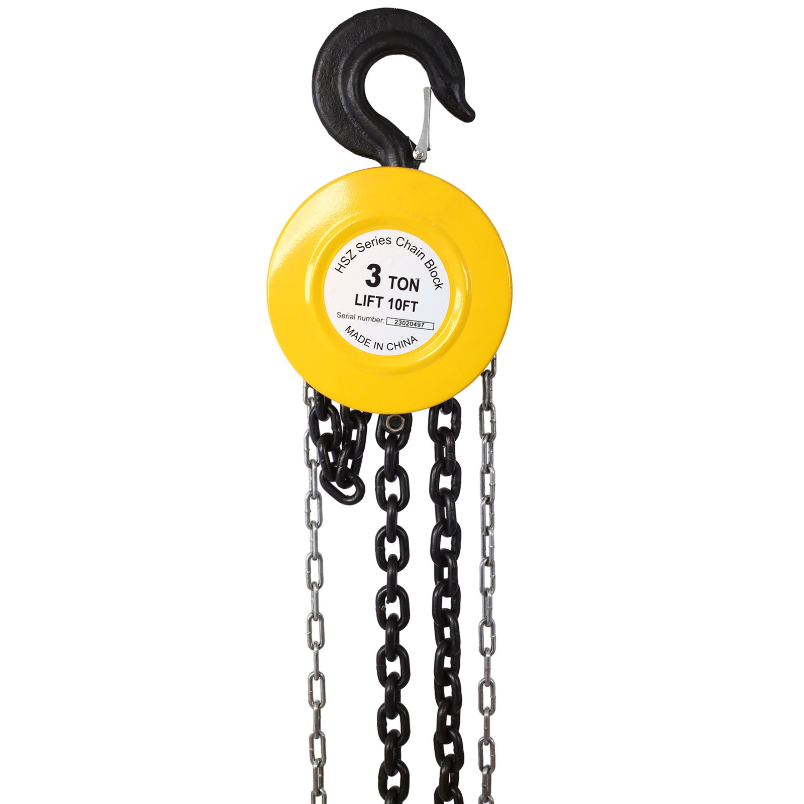 Chain hoist 6600lbs 3T capacity 10ft wIth 2 heavy duty hooks,Manual chain hoist steel construction,Yellow