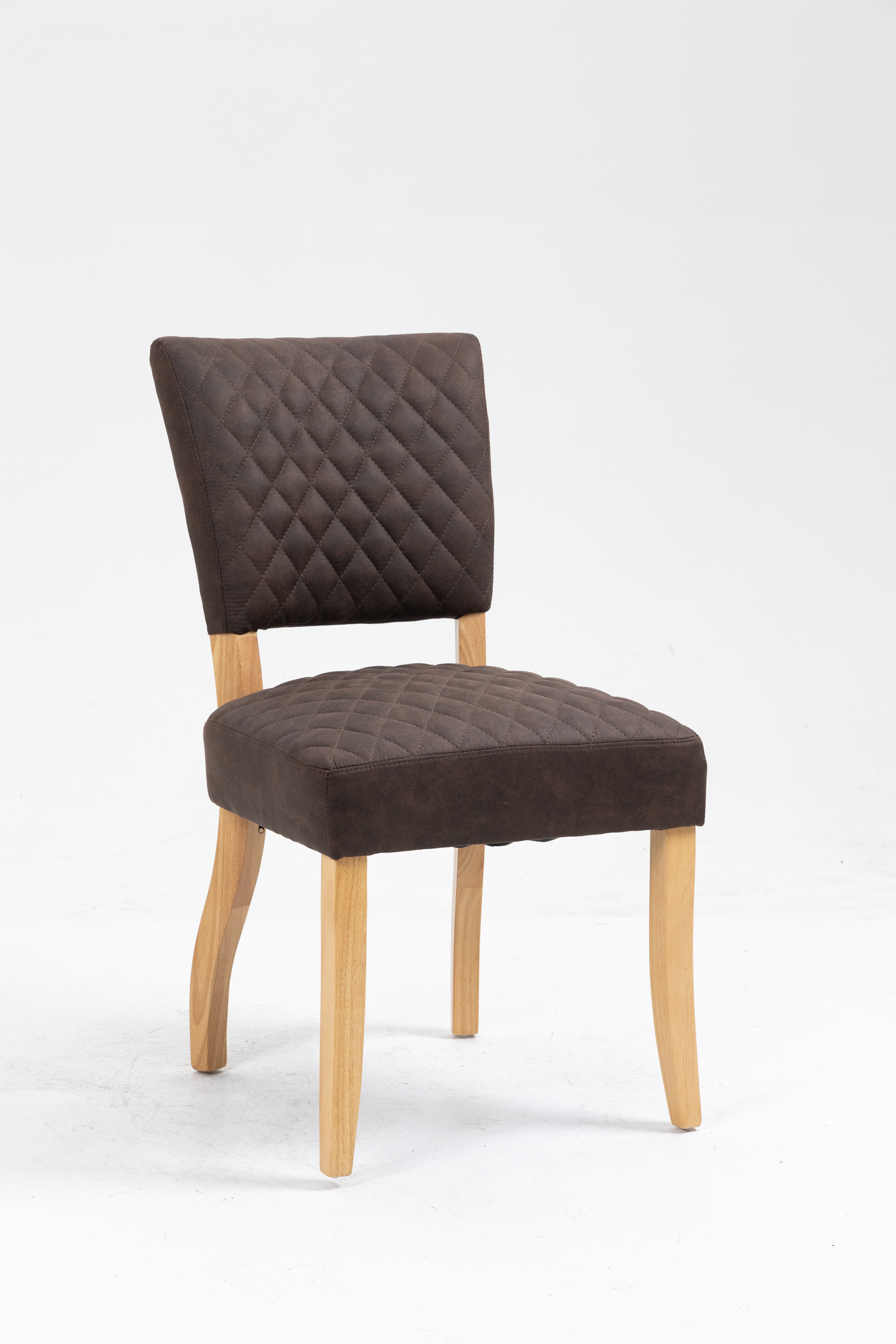 Upholstered Diamond Stitching Leathaire Dining Chair with Solid Wood Legs BROWN