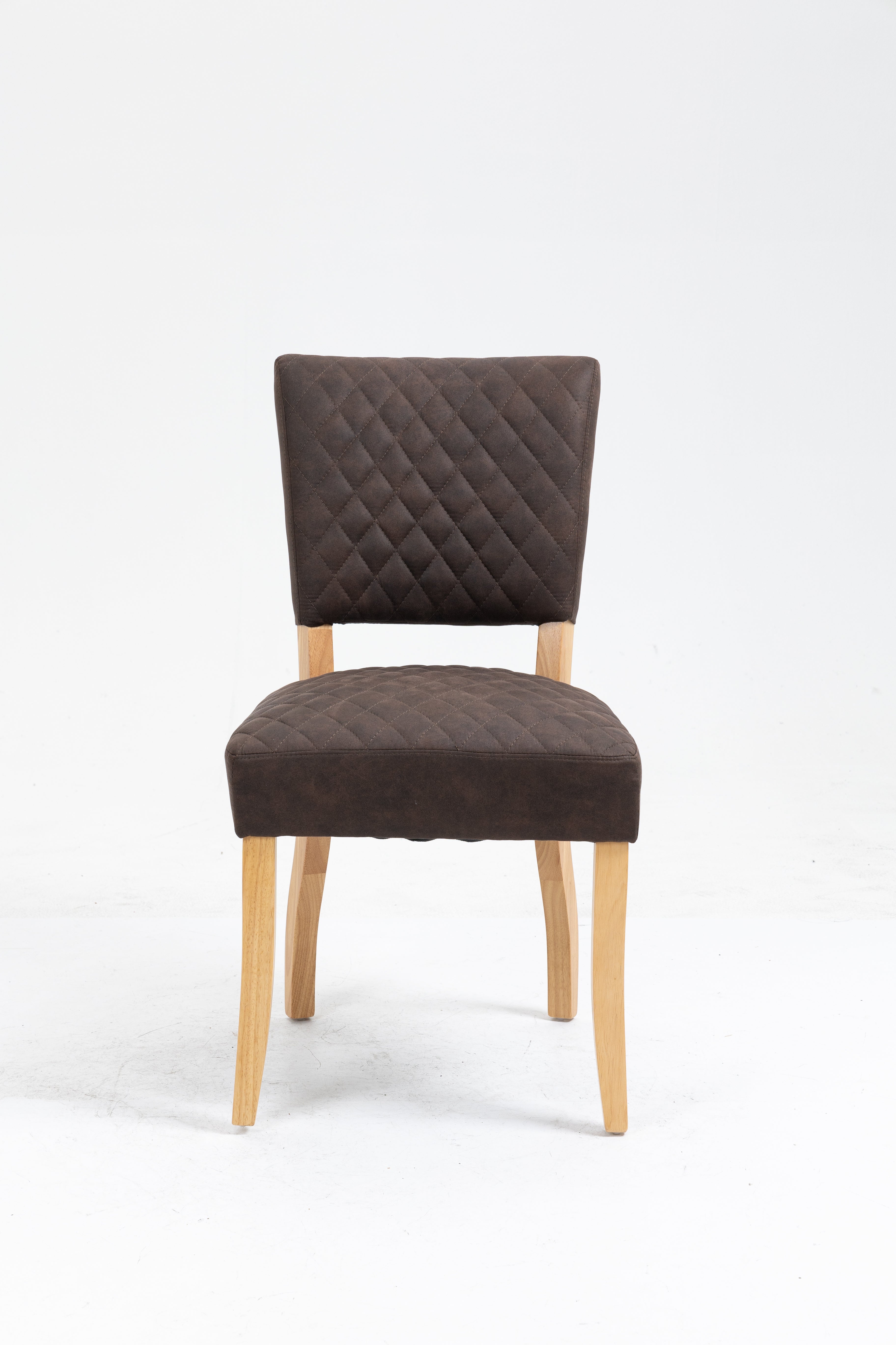 Upholstered Diamond Stitching Leathaire Dining Chair with Solid Wood Legs BROWN