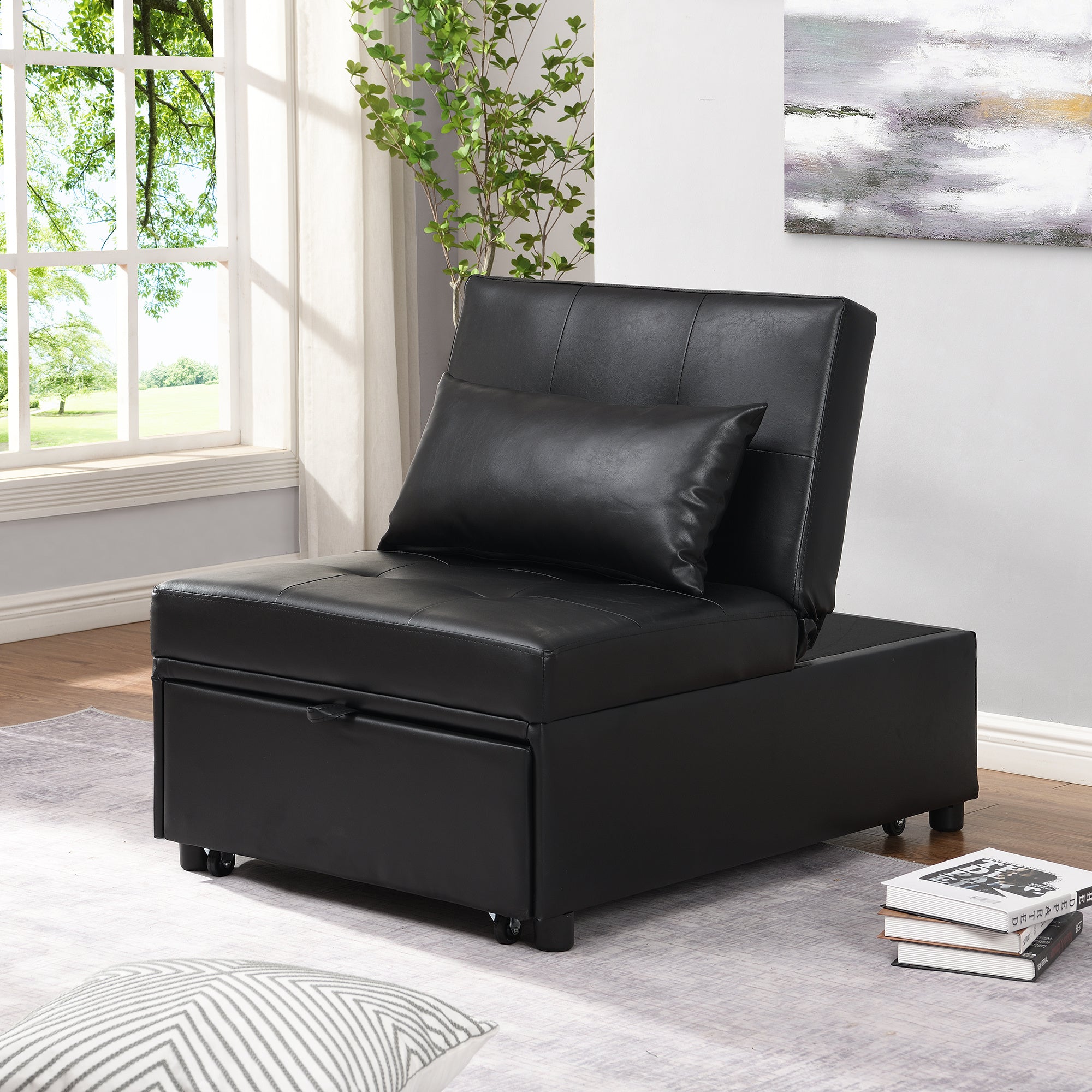 Folding Ottoman Sofa Bed BLACK