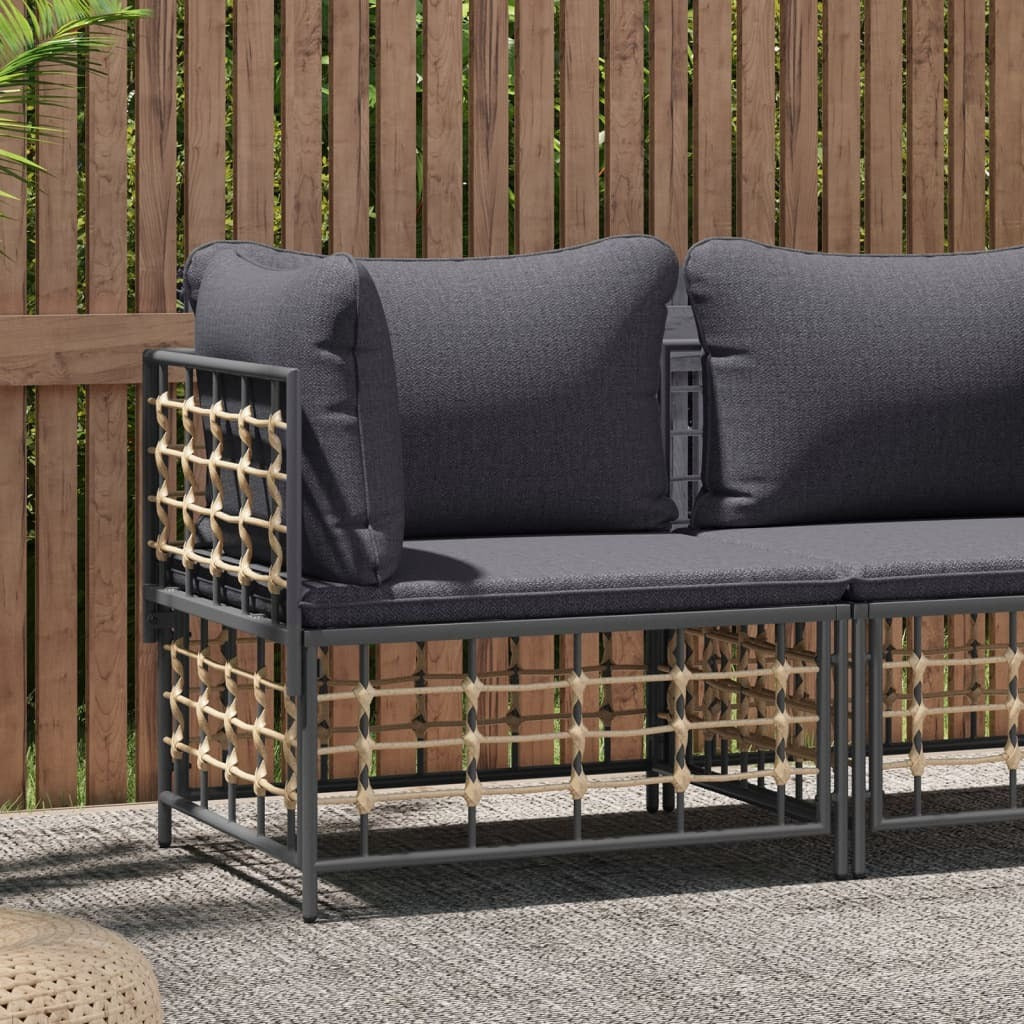 Patio Corner Sofa with Dark Gray Cushions Poly Rattan