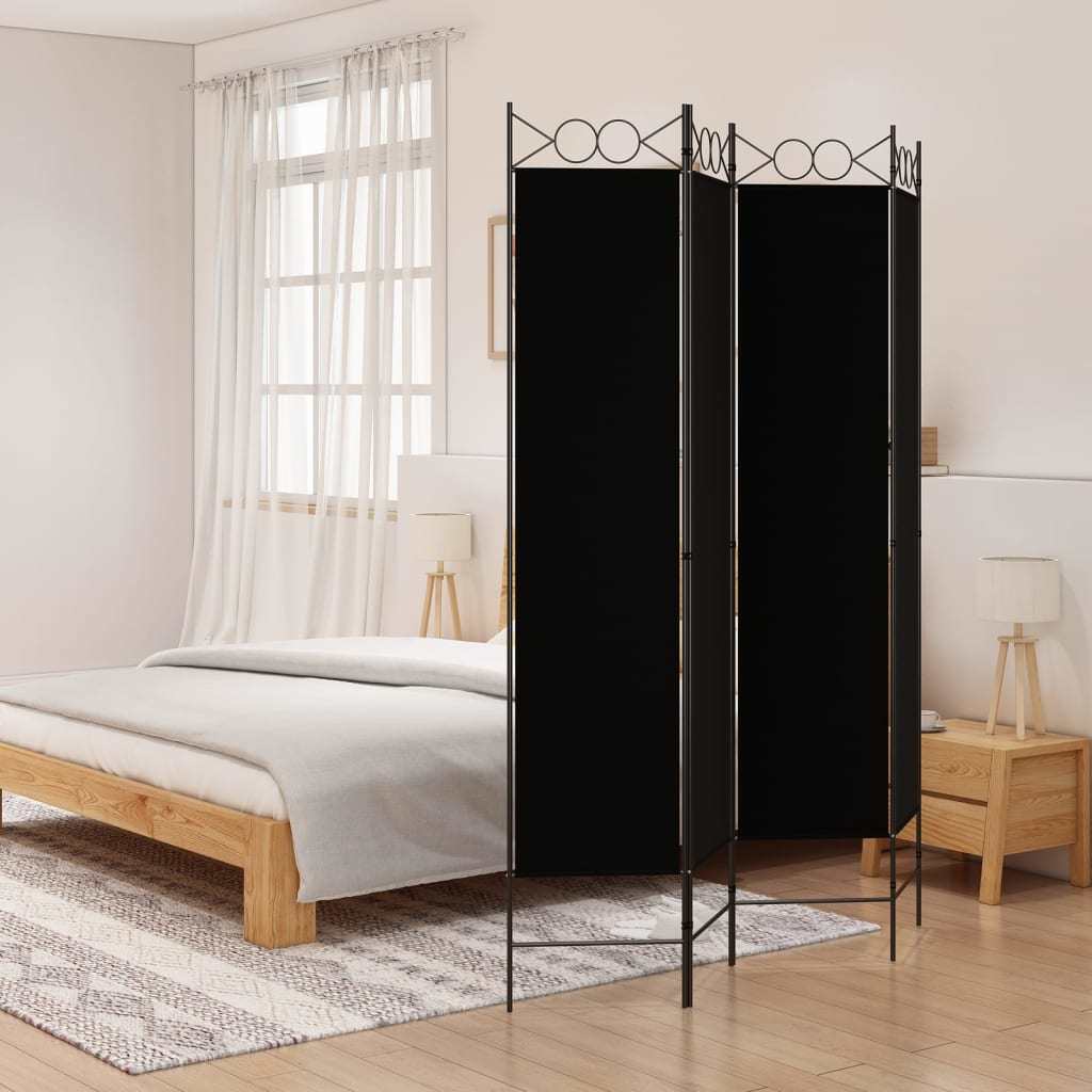 4-Panel Room Divider Black 63"x78.7" Fabric