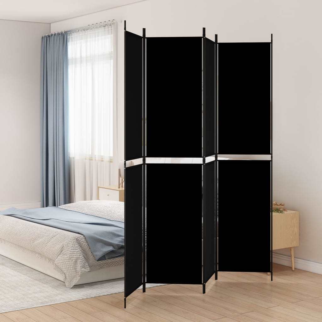 4-Panel Room Divider Black 78.7"x86.6" Fabric