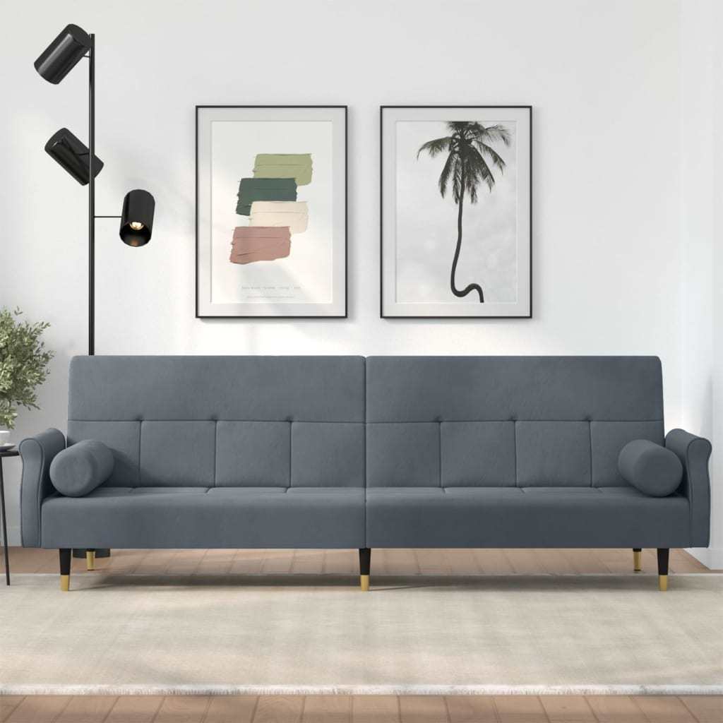 Sofa Bed with Cushions Dark Gray Velvet