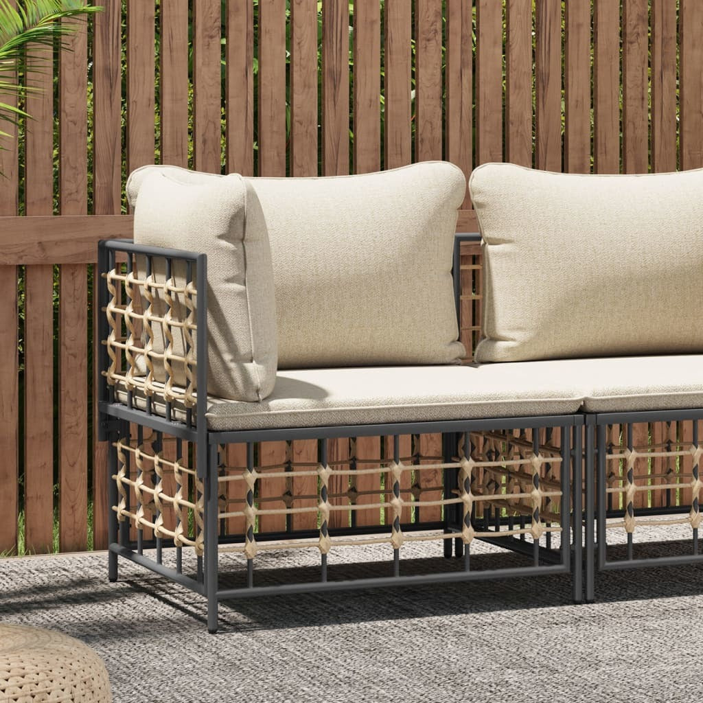 Patio Corner Sofa with Beige Cushions Poly Rattan