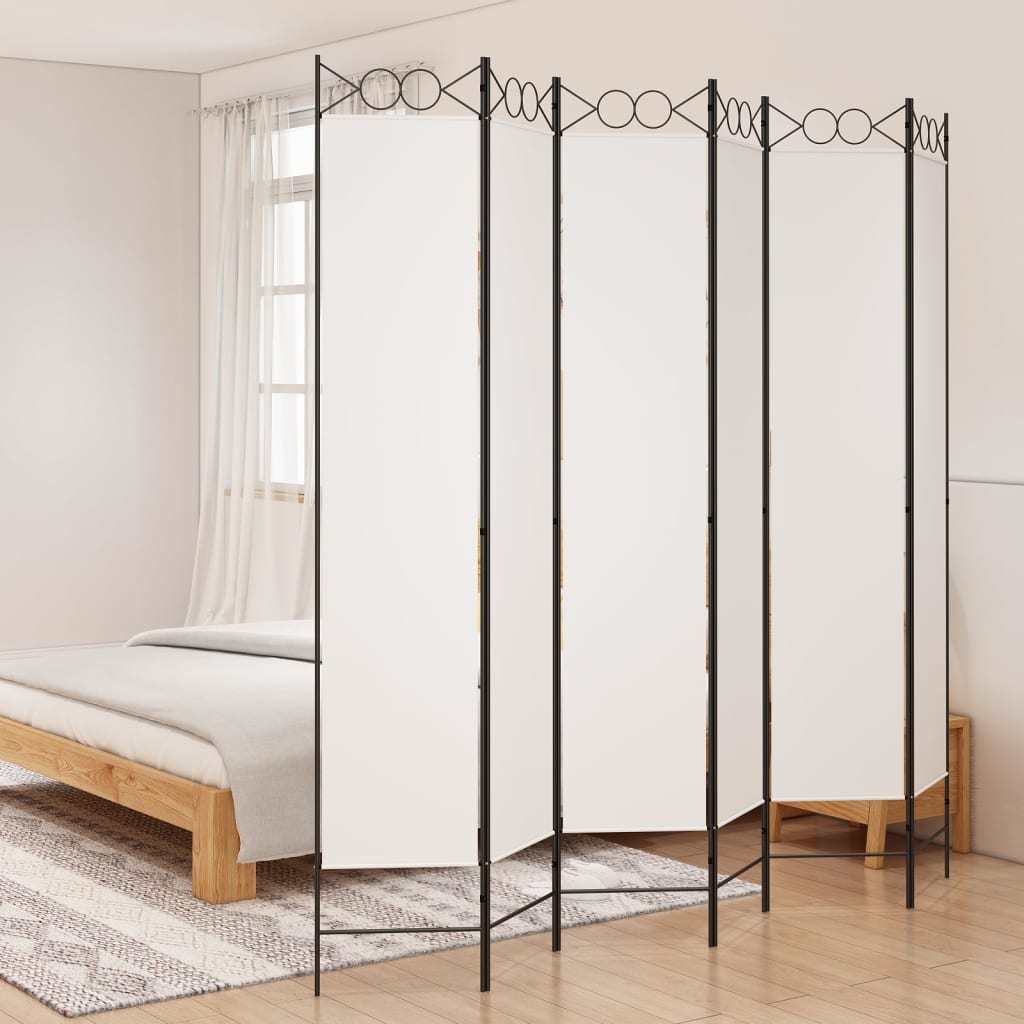 6-Panel Room Divider White 94.5"x86.6" Fabric