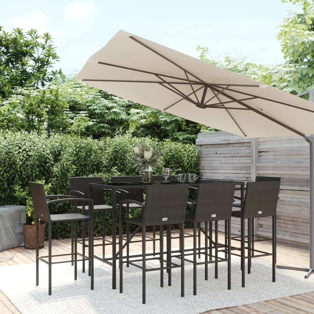 9 Piece Patio Bar Set Black Poly Rattan