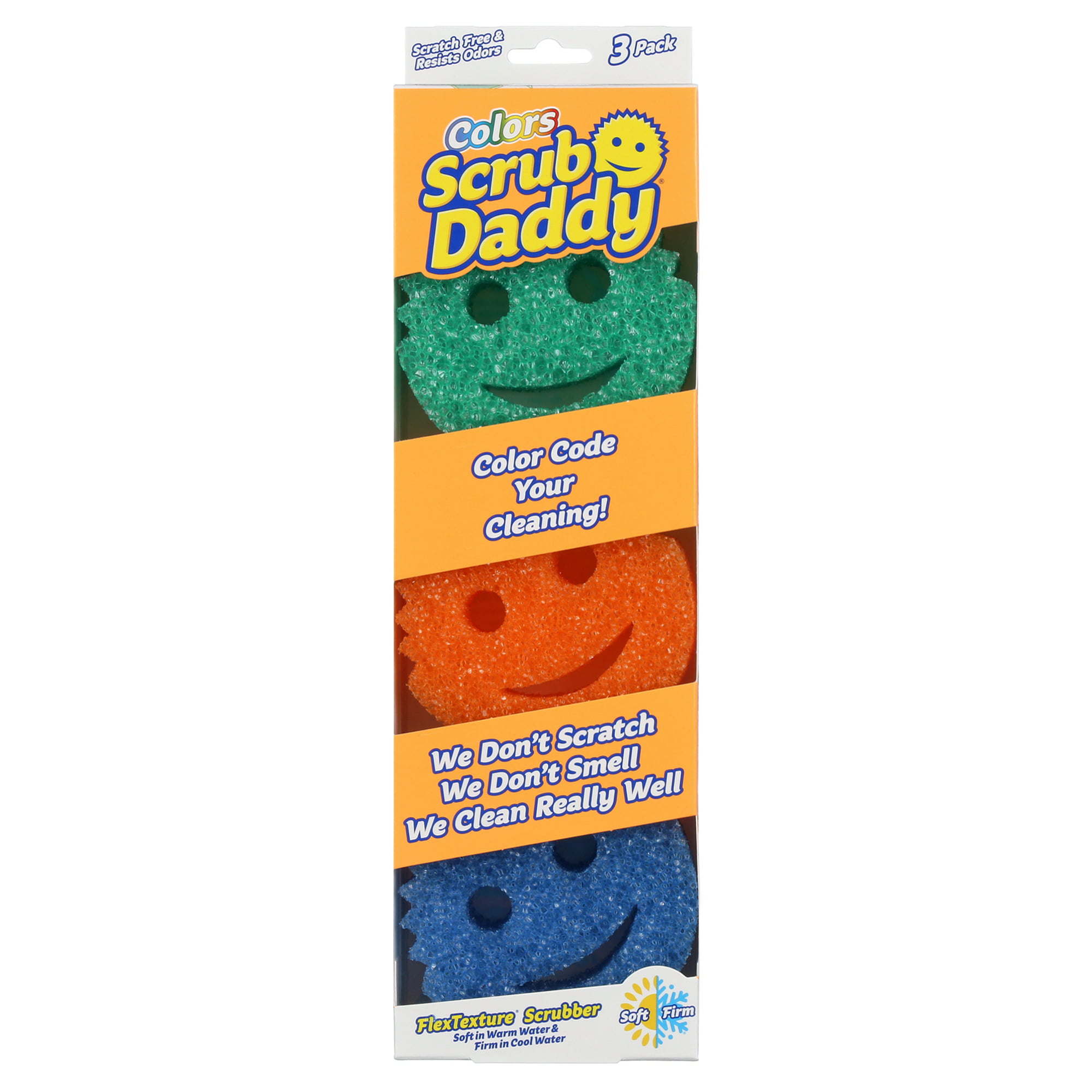 Scrub Daddy Colors Non-Scratch Flex Texture Sponge, Multi-Color, 3 Ct