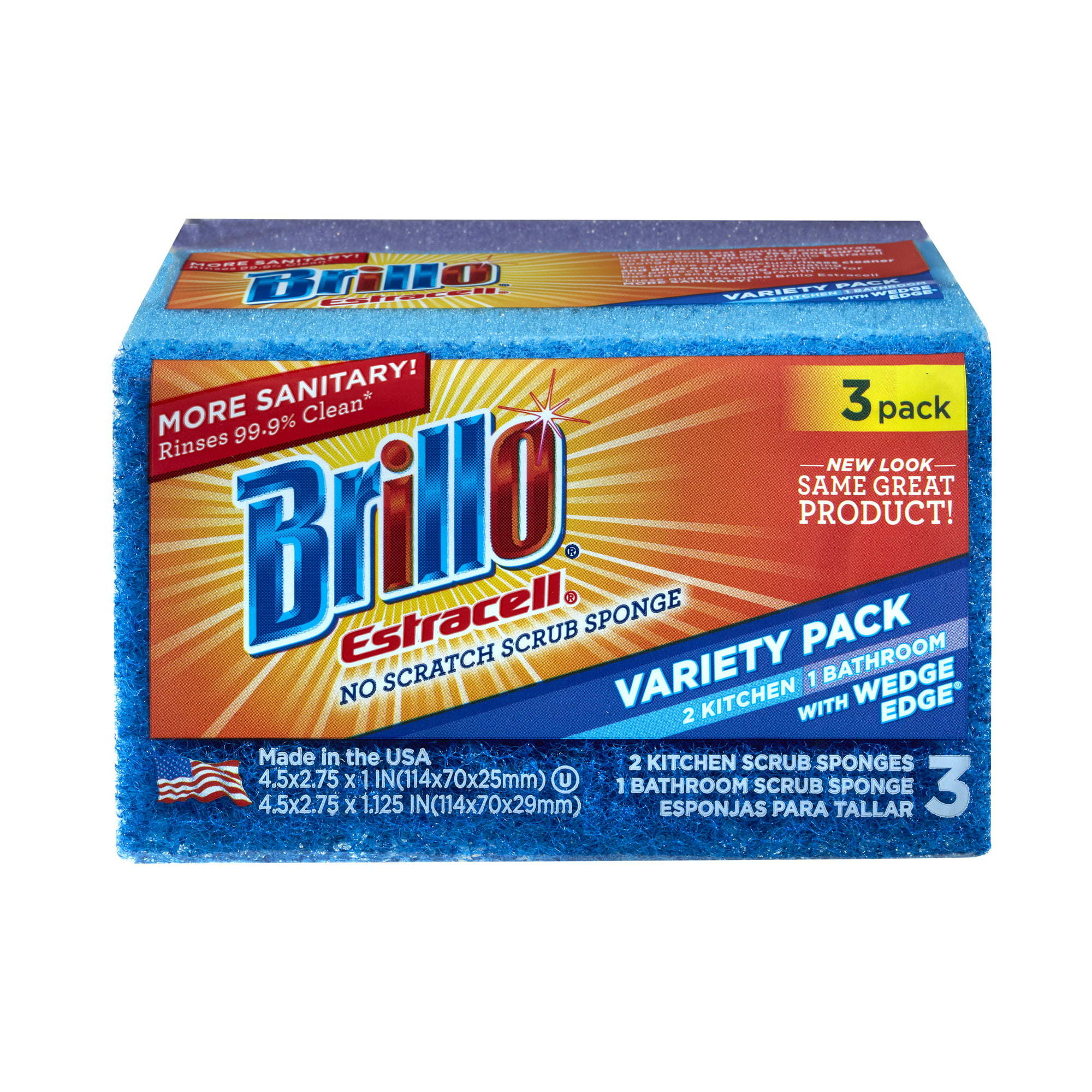 Brillo Estracell Wedge Edge No Scratch Scrub Sponge, 3 Count