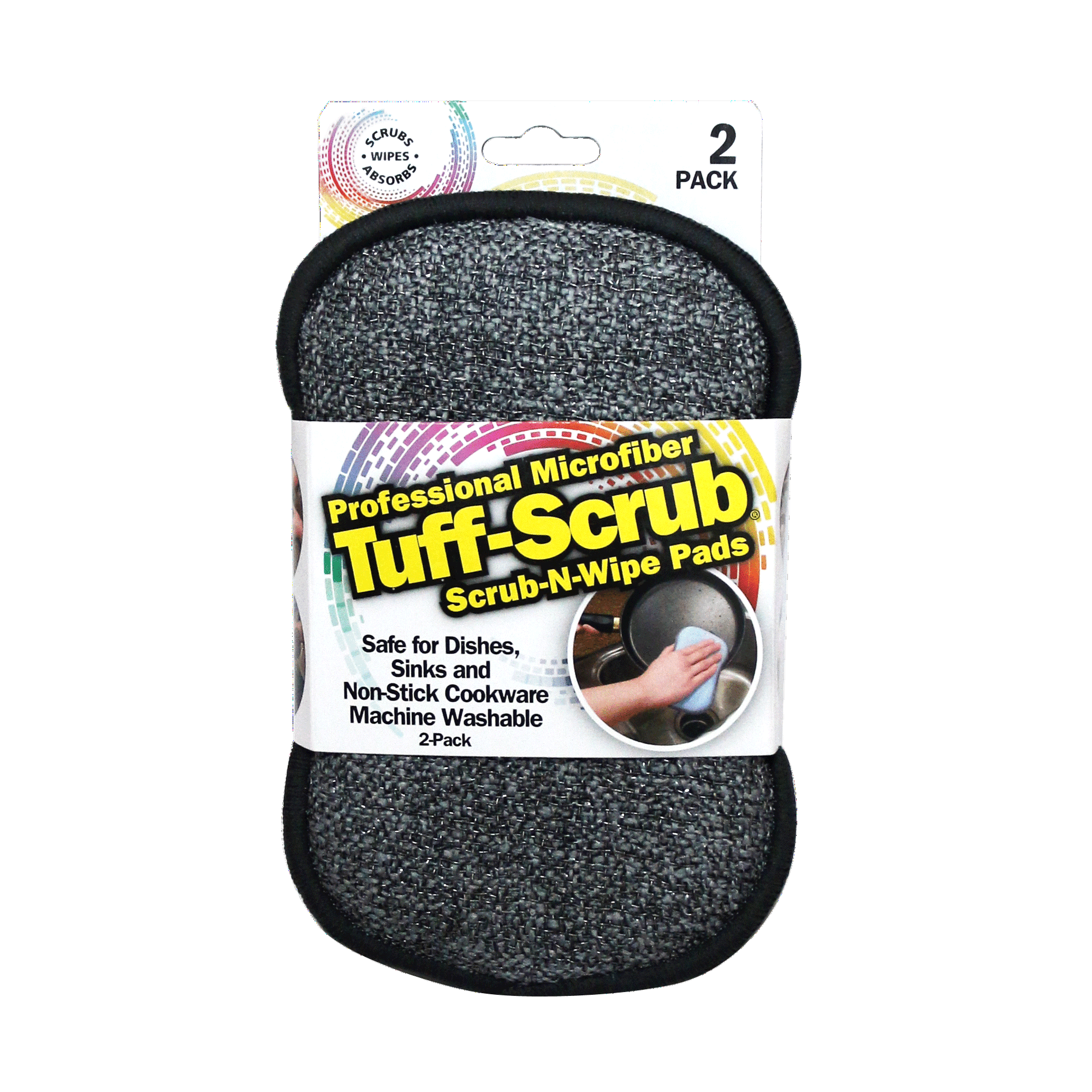 Original Tuff-Scrub Professional Microfiber Scrub 'N' Wipe Cleaning Sponge Pads, 2 Pads