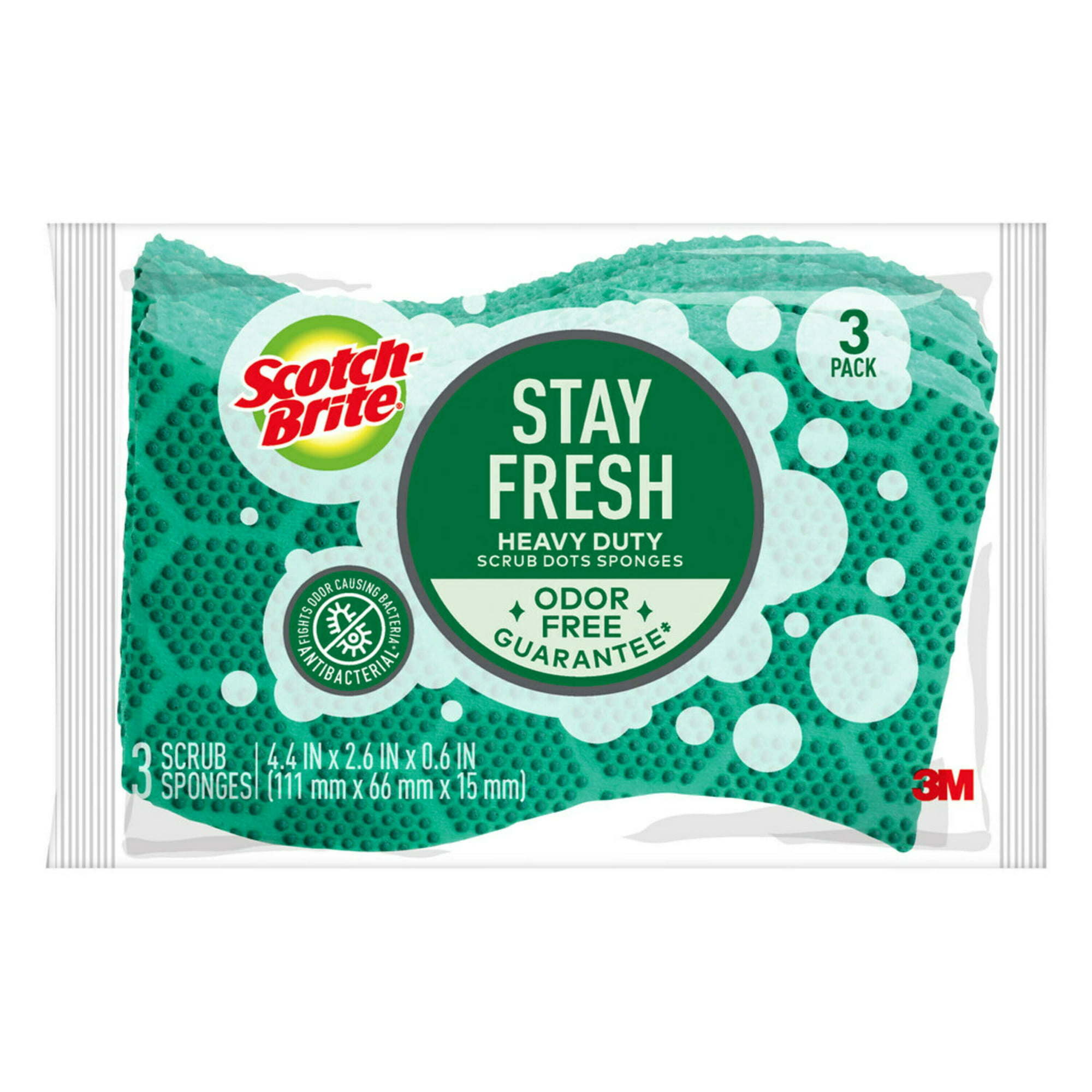 Scotch-Brite Stay Fresh Sponges, Heavy Duty, Antibacterial, 3 Scrubbers