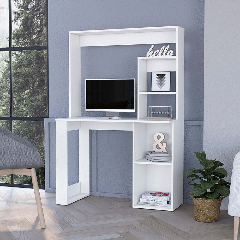 Palisades Computer Desk with Hutch and Storage Shelves White