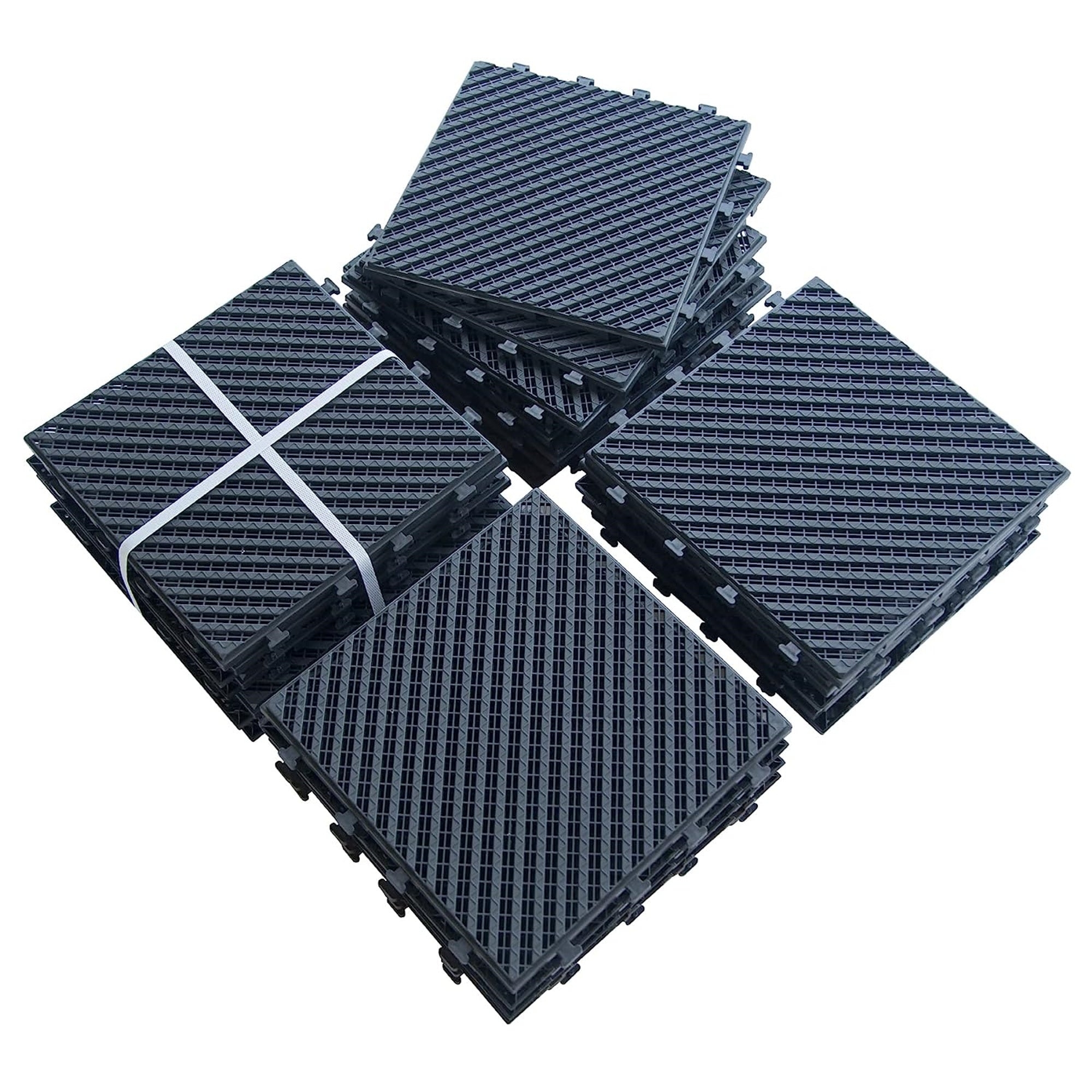 Patio Interlocking Deck Tiles, 12"x12" Square Composite Decking Tiles, Four Slat Plastic Outdoor Flooring Tile All Weather for Balcony Porch Backyard, (Dark Gray, Pack of 27)