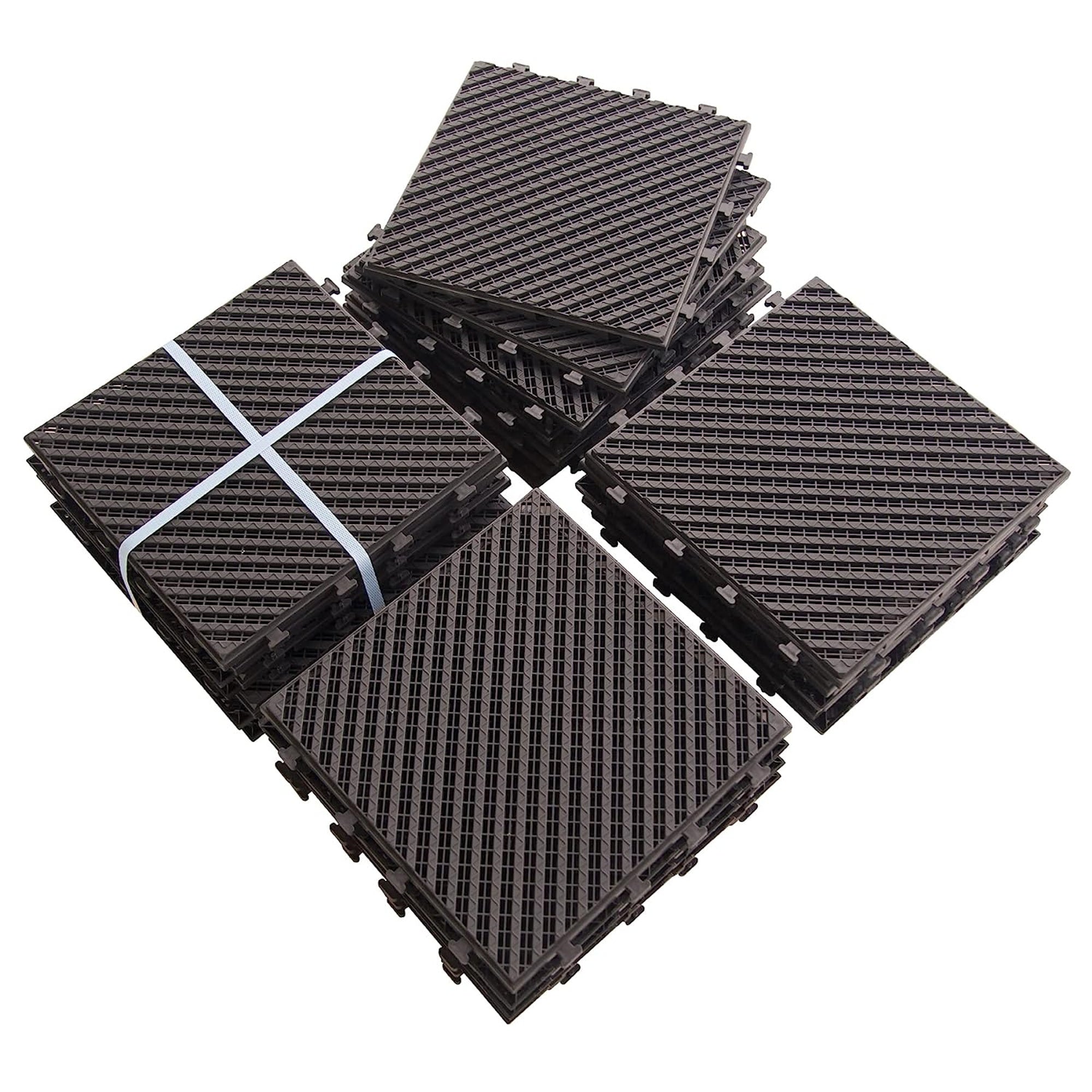 Patio Interlocking Deck Tiles, 12"x12" Square Composite Decking Tiles, Four Slat Plastic Outdoor Flooring Tile All Weather for Balcony Porch Backyard, (Dark Brown, Pack of 9)