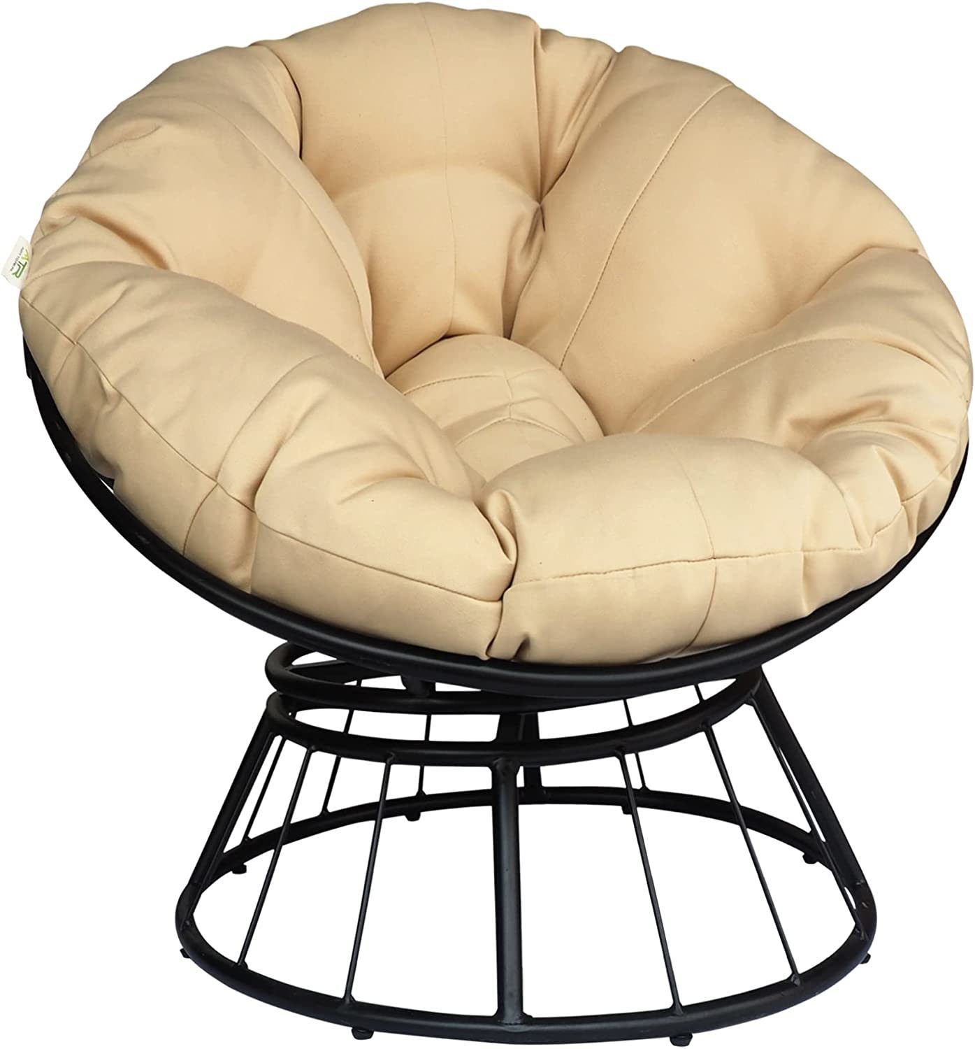 Papasan Wicker Rattan Chair Indoor, 360-Degree Swivel Saucer Chair with Fluffy Cushion,Deep Seating Accent Moon Chair with Solid Twill Fabric,Ideal for Living