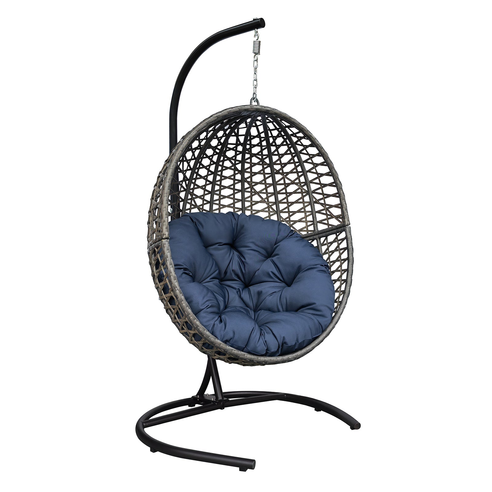 Hanging Swing Egg Chair with Stand,Outdoor Patio Wicker Tear Drop Shape Hammock Chair with Cushion (Navy Blue)