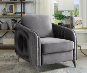 Hathaway 32" Gray Velvet Modern Chic Accent Armchair