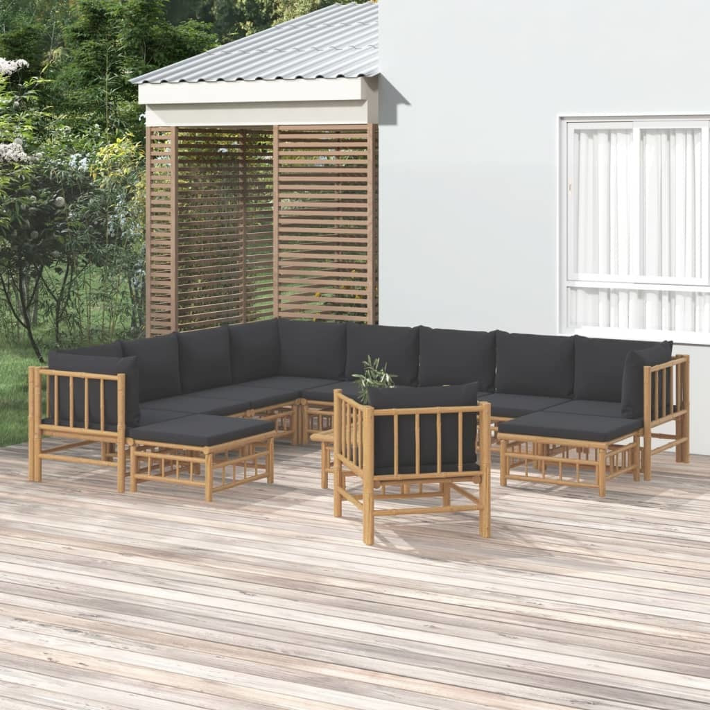 12 Piece Patio Lounge Set with Dark Gray Cushions Bamboo
