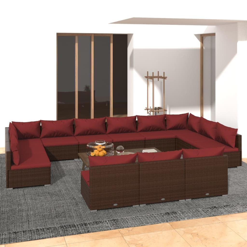 13 Piece Patio Lounge Set with Cushions Brown Poly Rattan