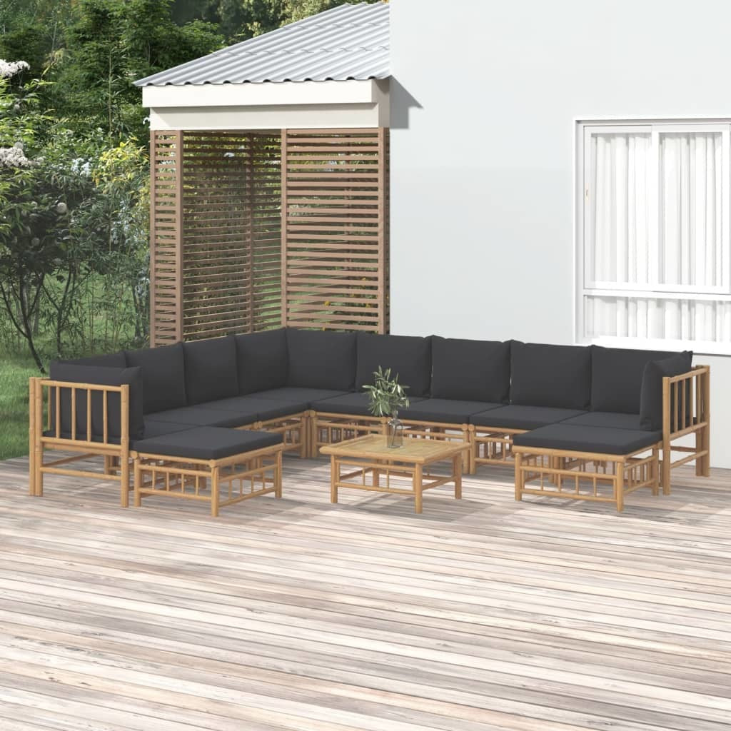 11 Piece Patio Lounge Set with Dark Gray Cushions Bamboo
