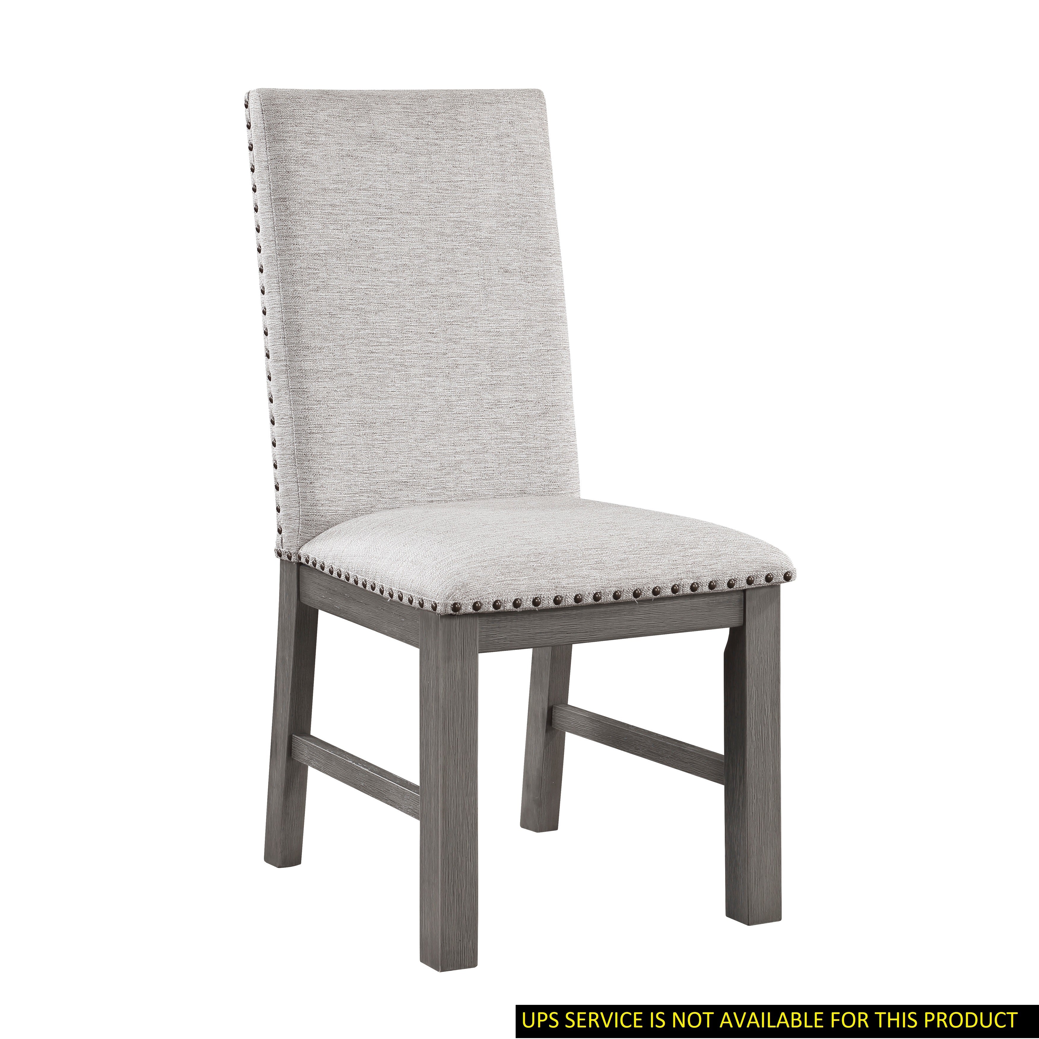 Dining Chairs 2pc Set Beige Fabric Upholstered Seat and Back Nailhead Trim Gray Finish Wood Frame Rustic Design Dining Furniture