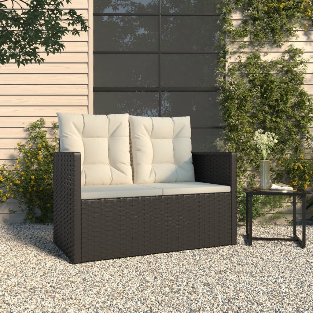 Patio Bench with Cushions Black 41.3" Poly Rattan